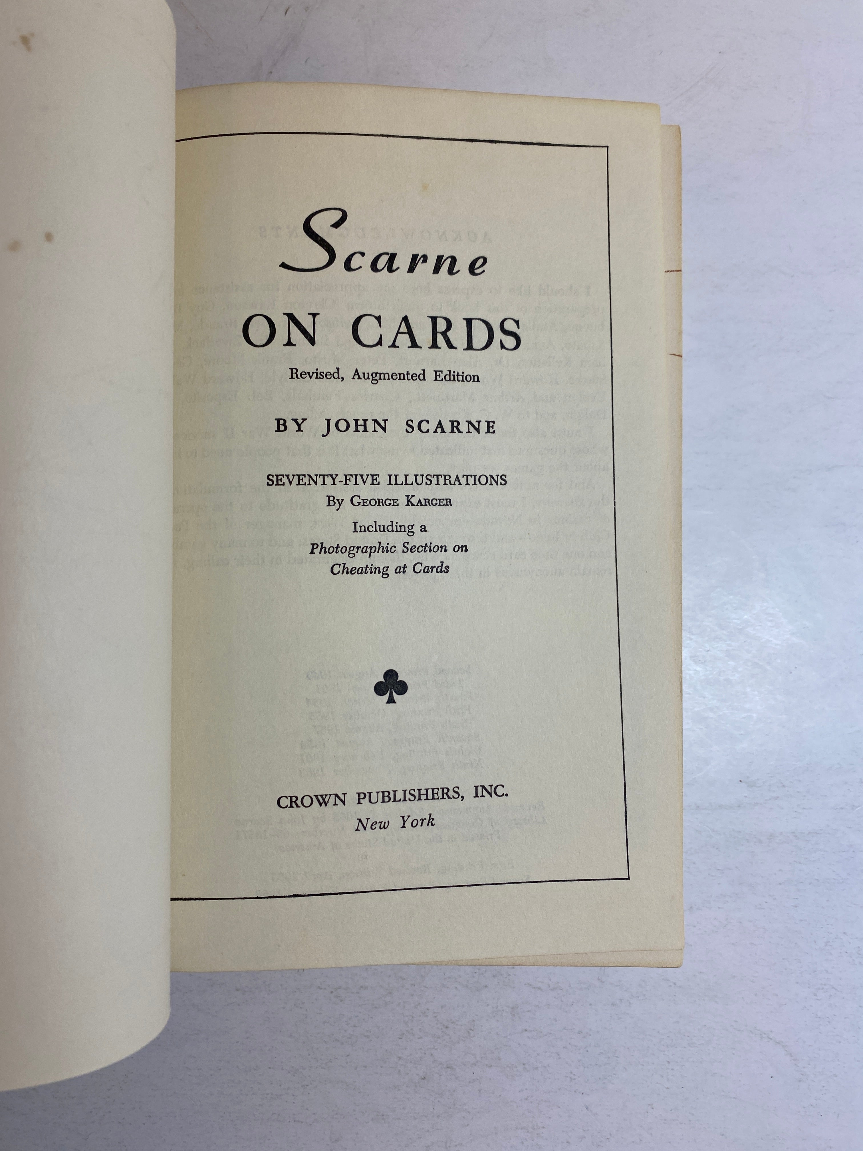 Scarne on Cards by John Scarne 1966 Revised Edition 2nd Printing HC
