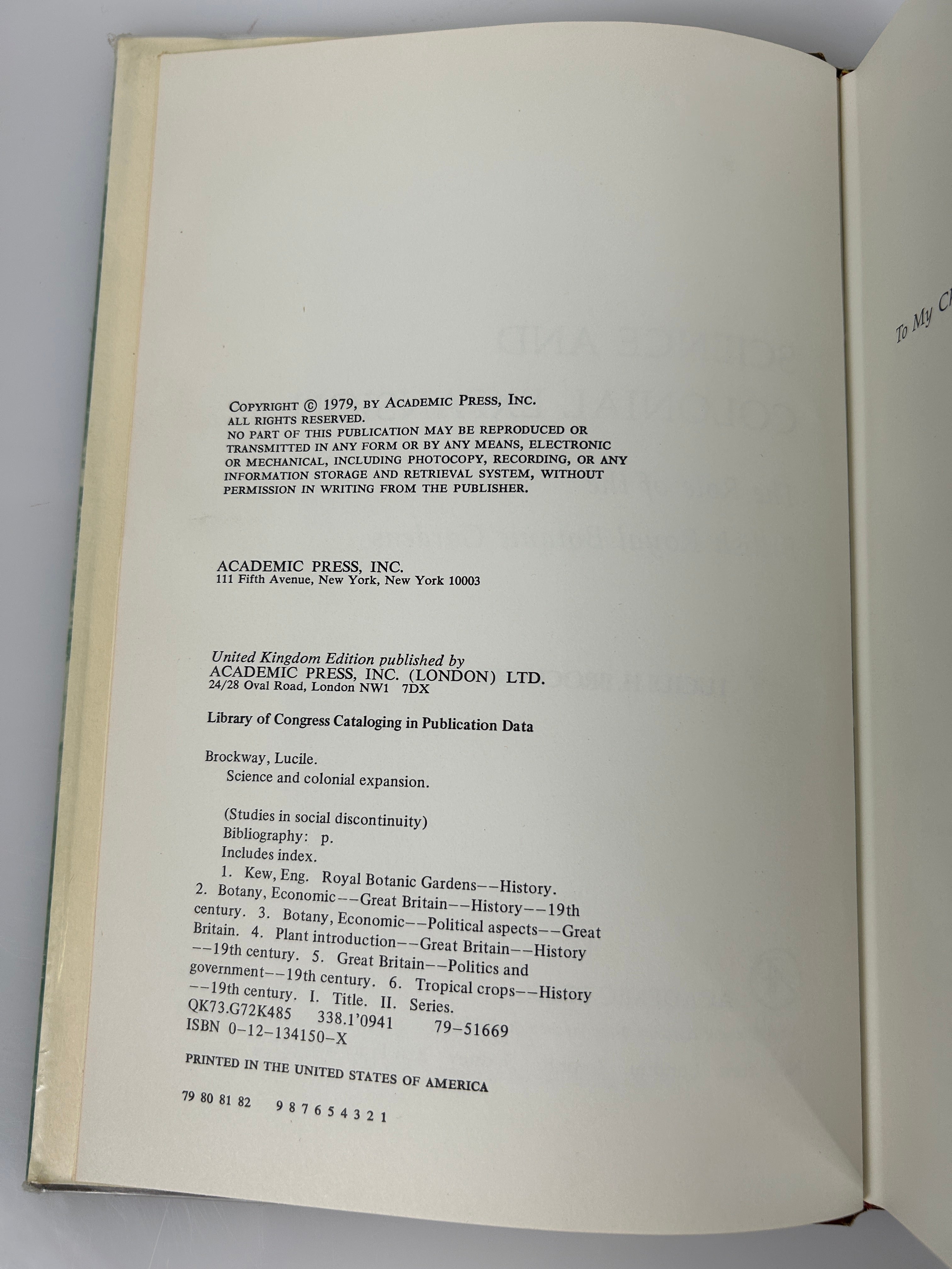 Science and Colonial Expansion  Lucile H. Brockway 1979 First Edition HCDJ