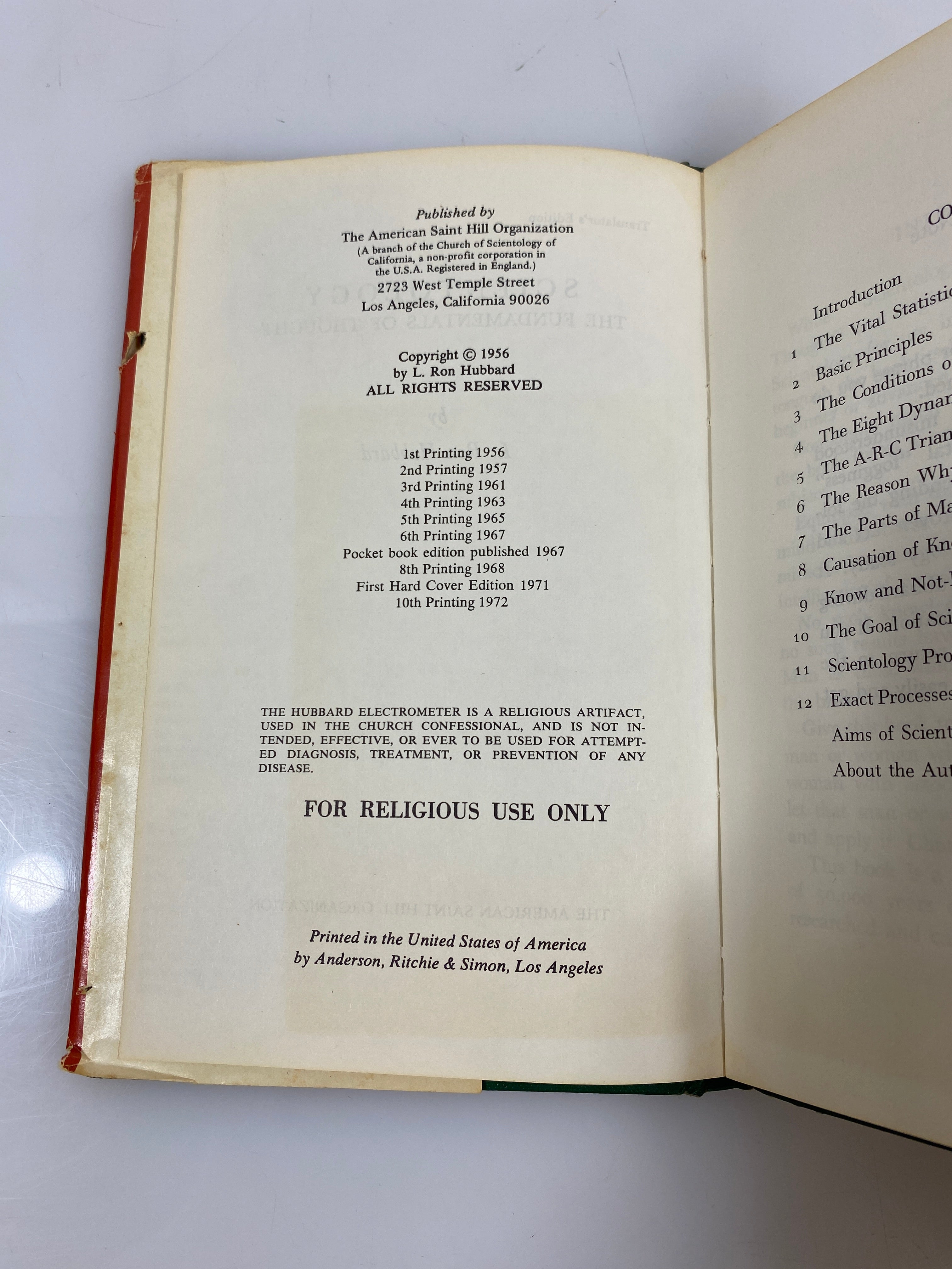 Scientology the Fundamentals of Thought Ron Hubbard 10th Print 1972 HCDJ