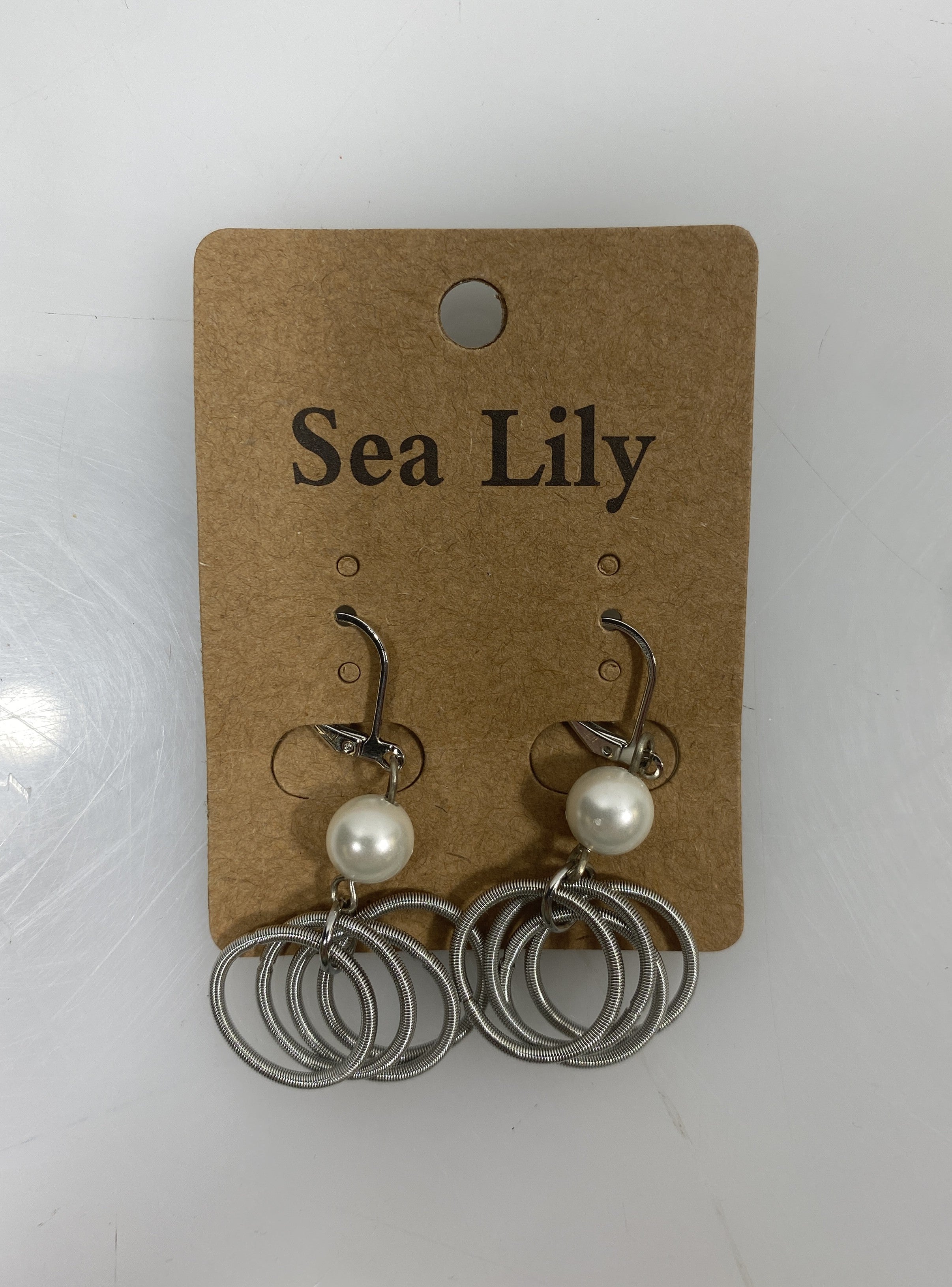 Sea Lily Silver Bead Spring Wire Set Dangle Earrings