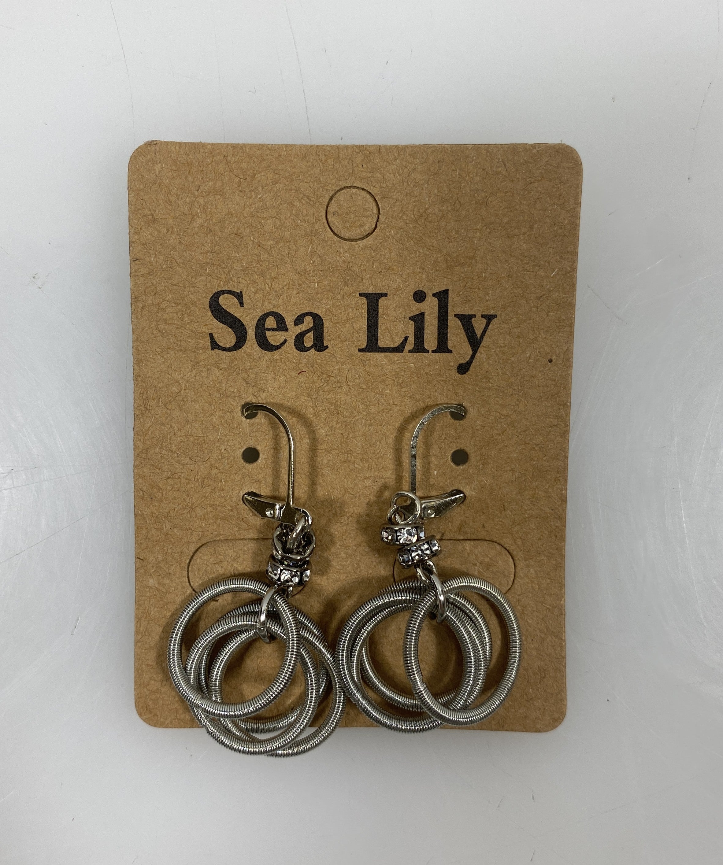 Sea Lily Silver Crystal Spring Wire Set Dangle Earrings