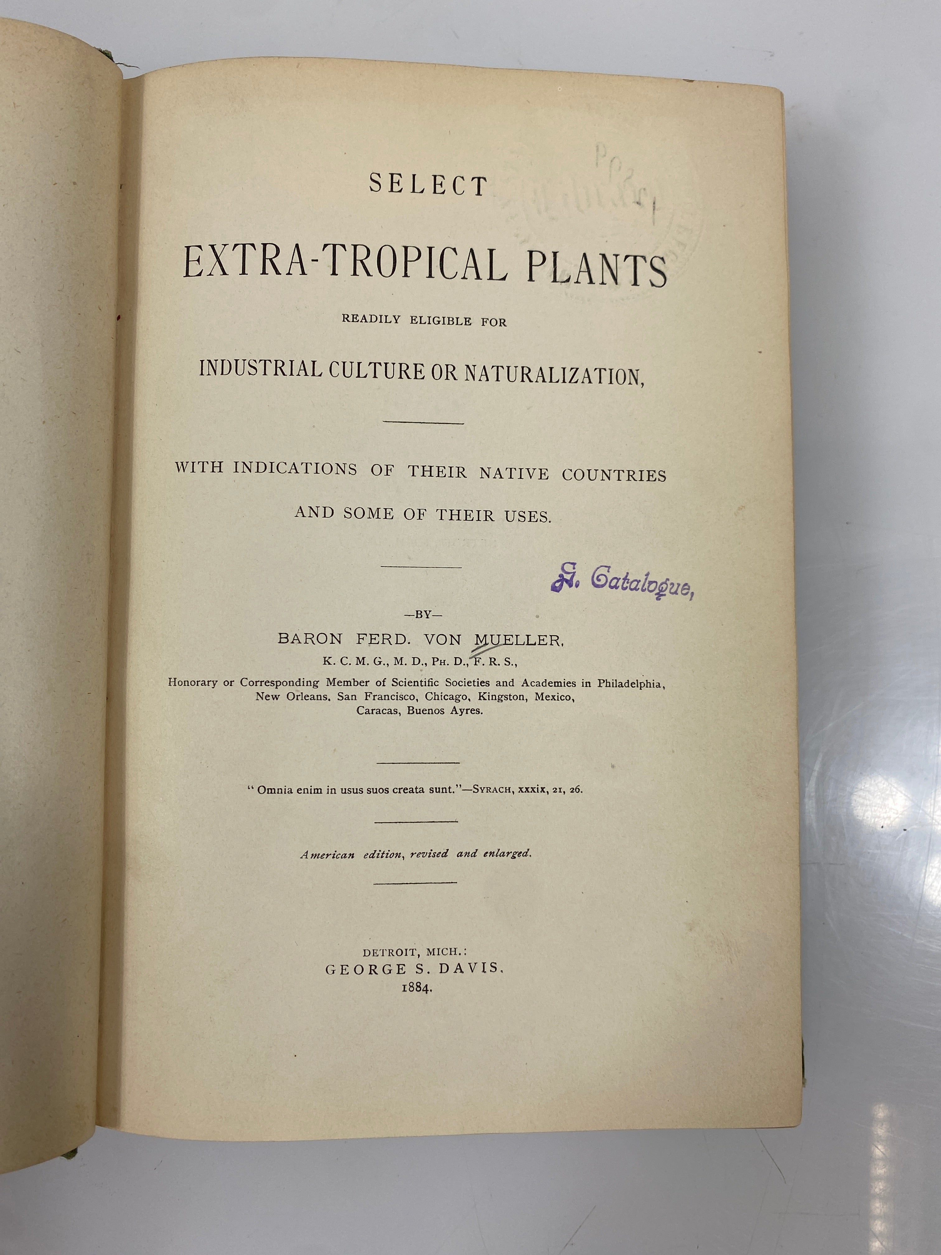 Select Extra-Tropical Plants by Von Mueller 1884 Antique Ex-Library HC