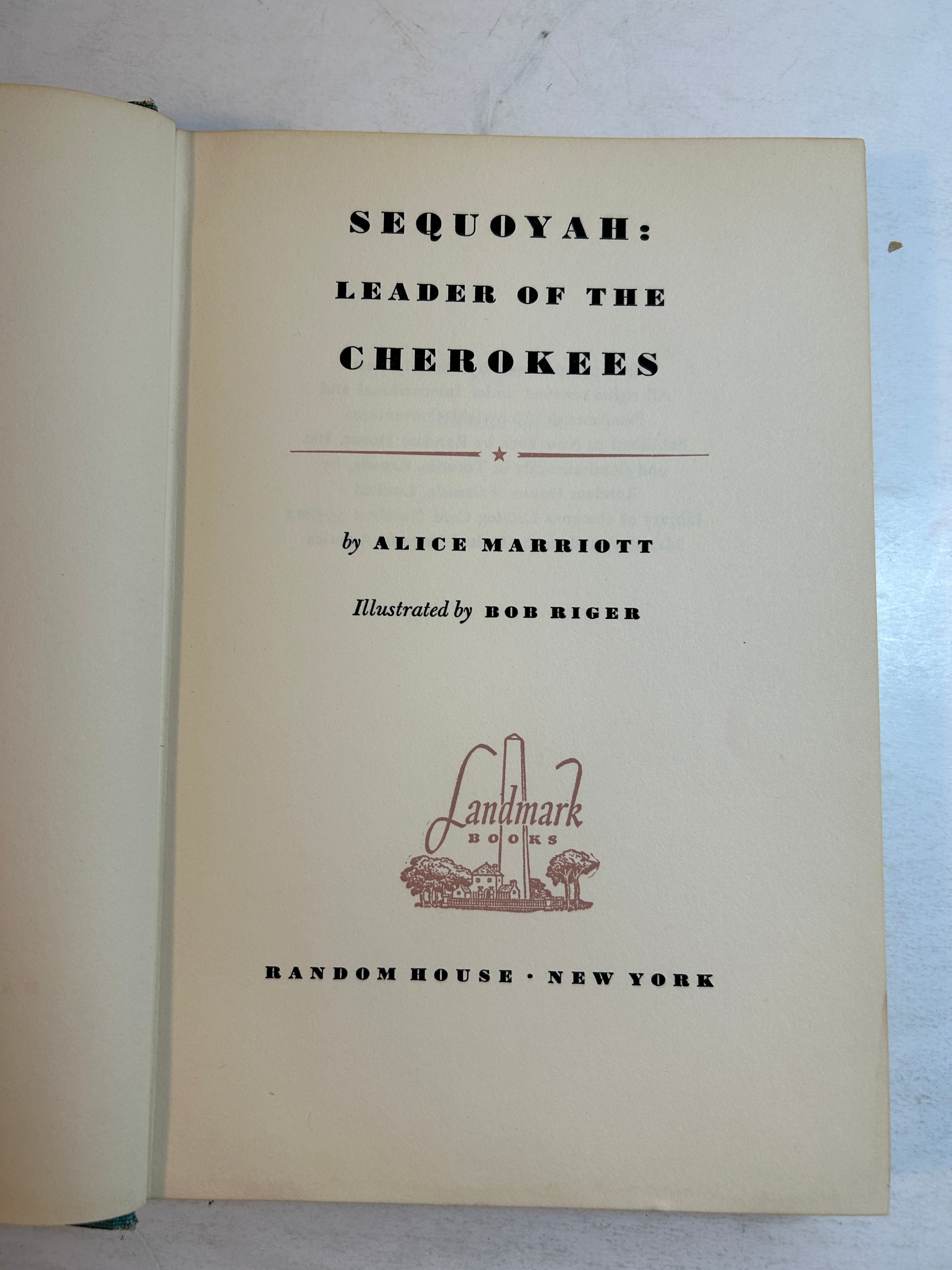 Sequoyah Leader of the Cherokee by Alice Marriott Random House 1958 HC