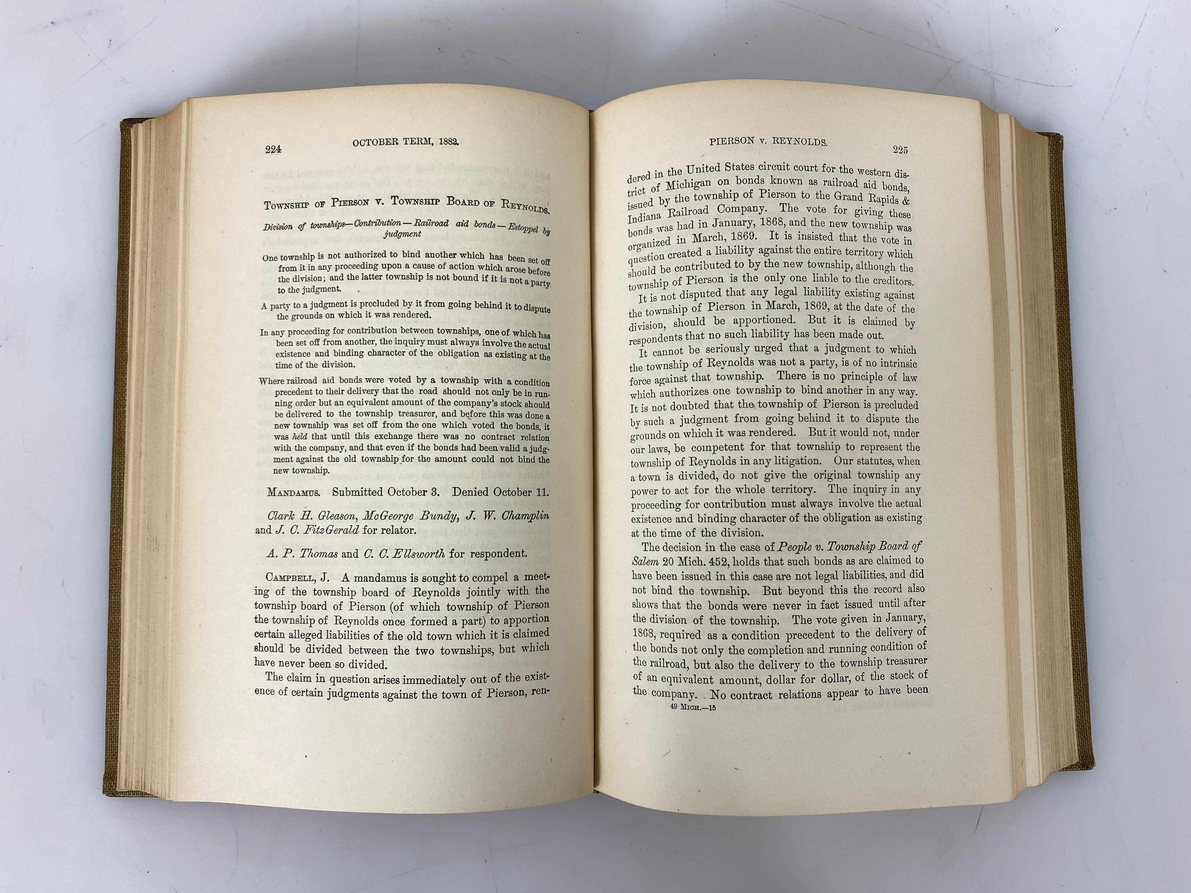 Set of 15: Michigan Reports Vol. 49-57, 59-64 1883-89 HC