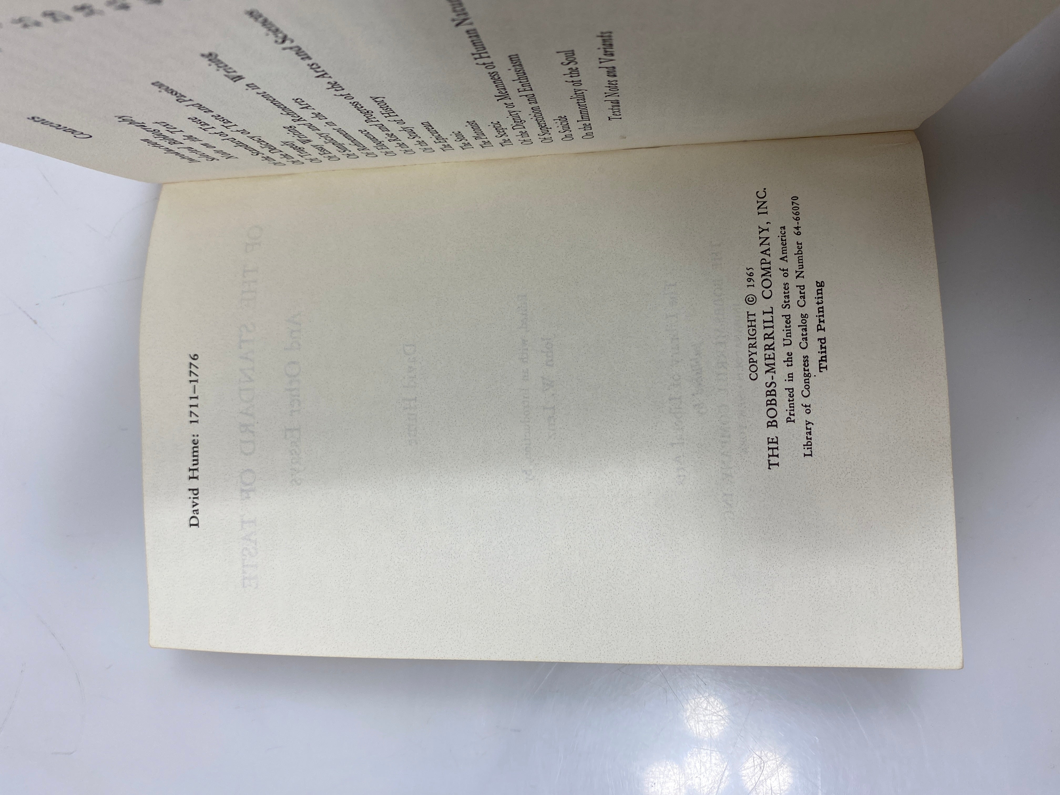 Set of 2 David Hume Paperbacks Human Understanding/Standard of Taste 1970s