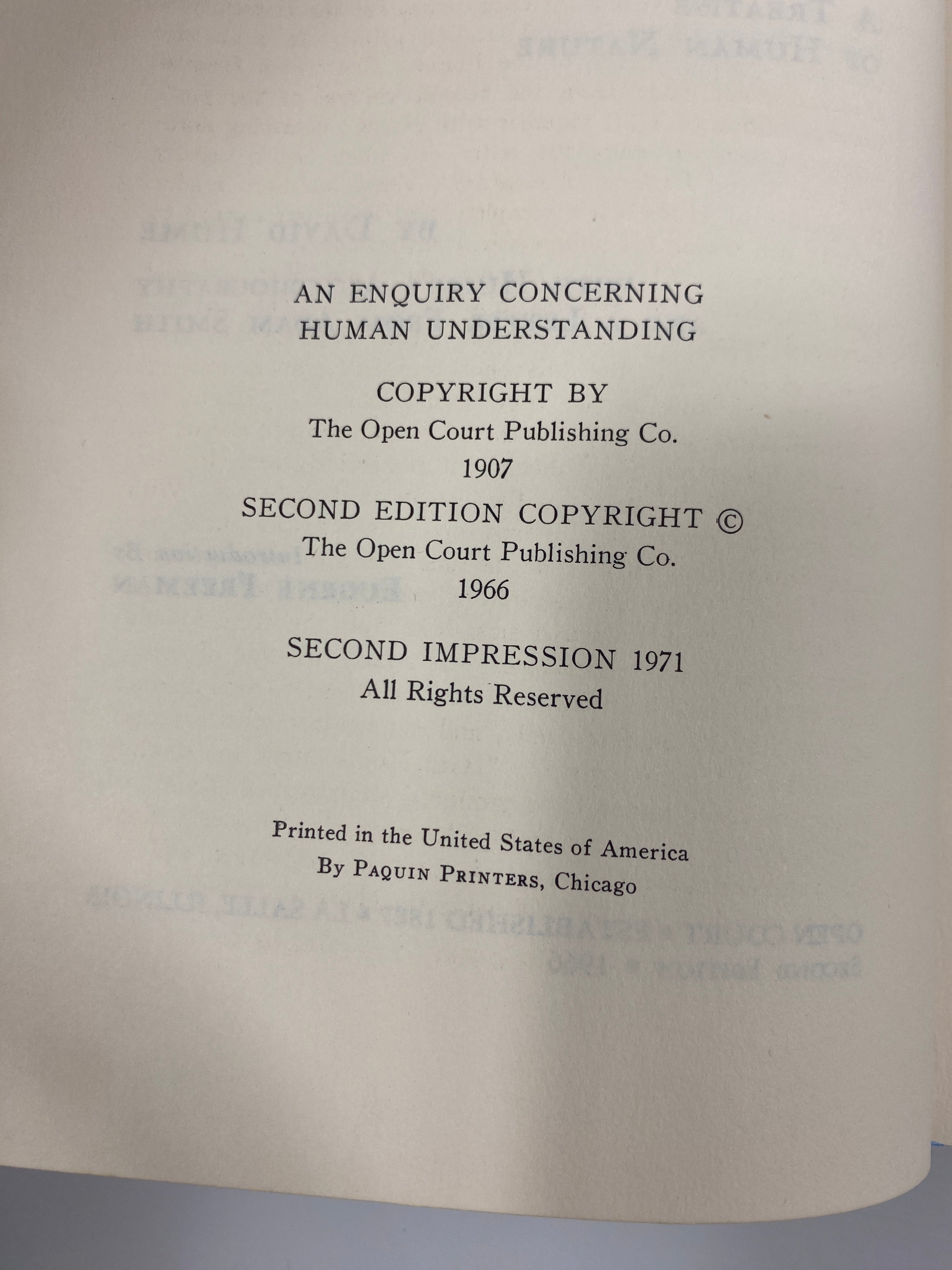 Set of 2 David Hume Paperbacks Human Understanding/Standard of Taste 1970s