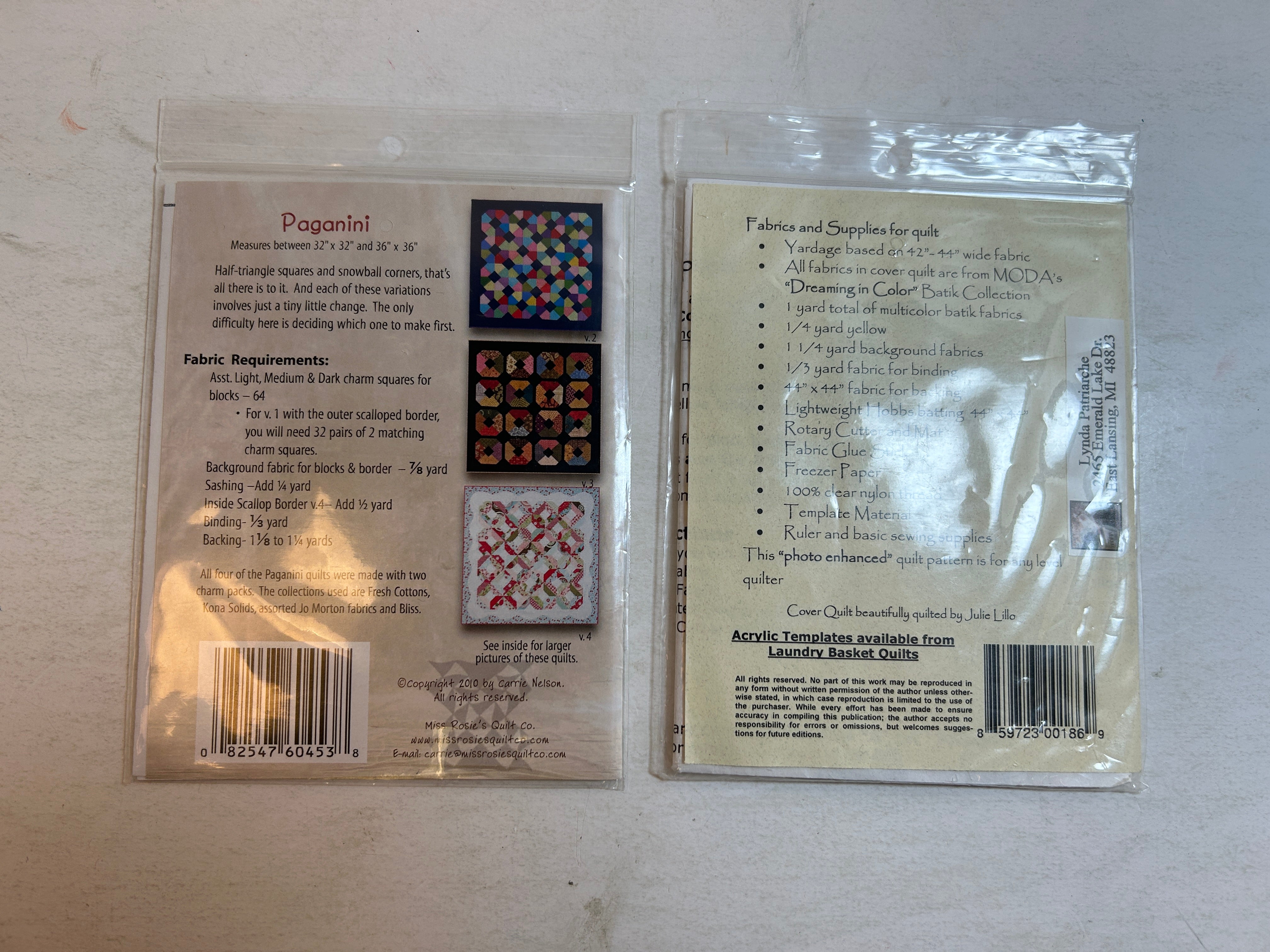 Set of 2 Smaller Square Quilt Patterns Schnibbles and Lollipops (32-40x32-40)