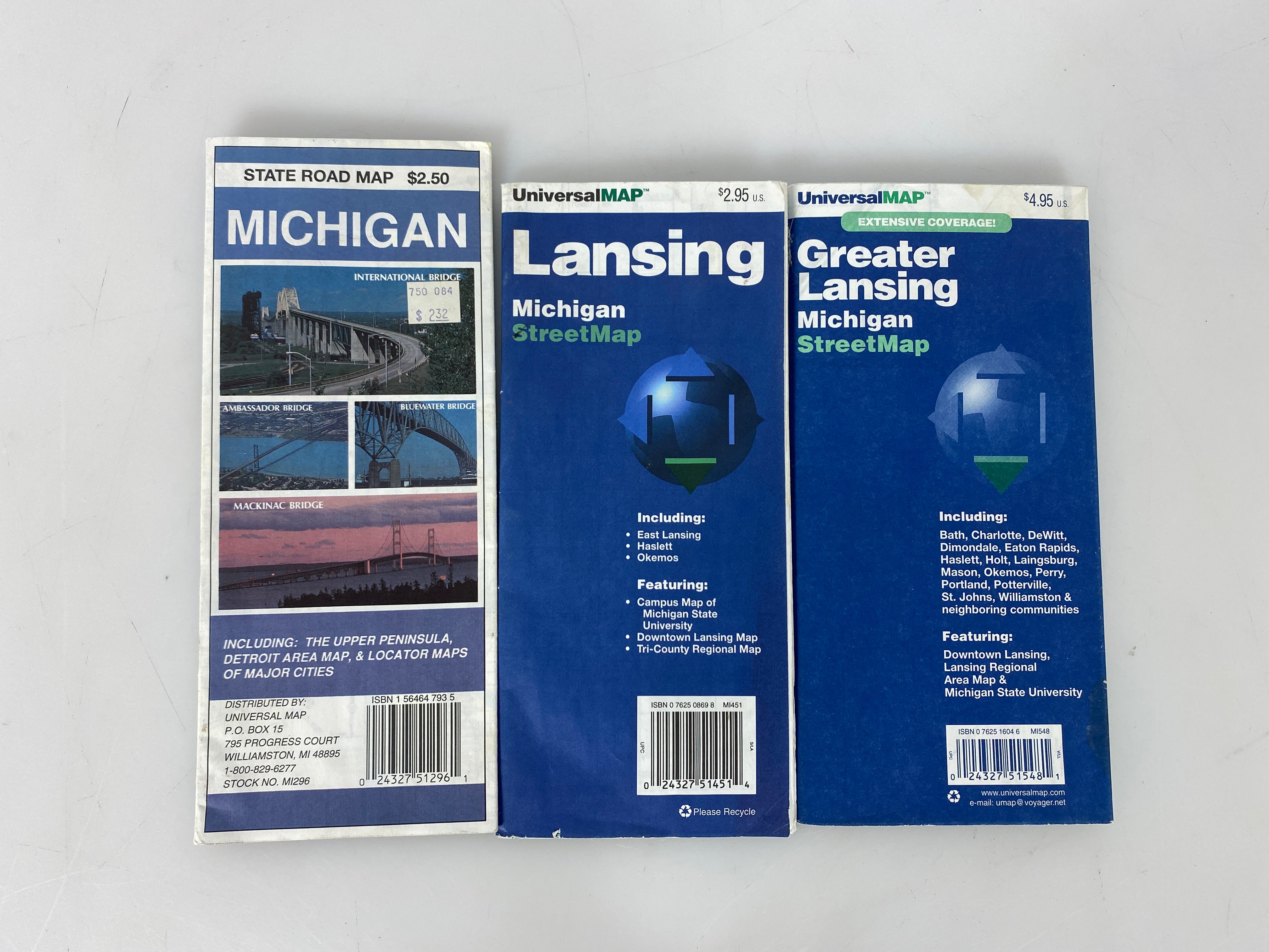 Set of 3 Michigan & Lansing Maps Universal Maps