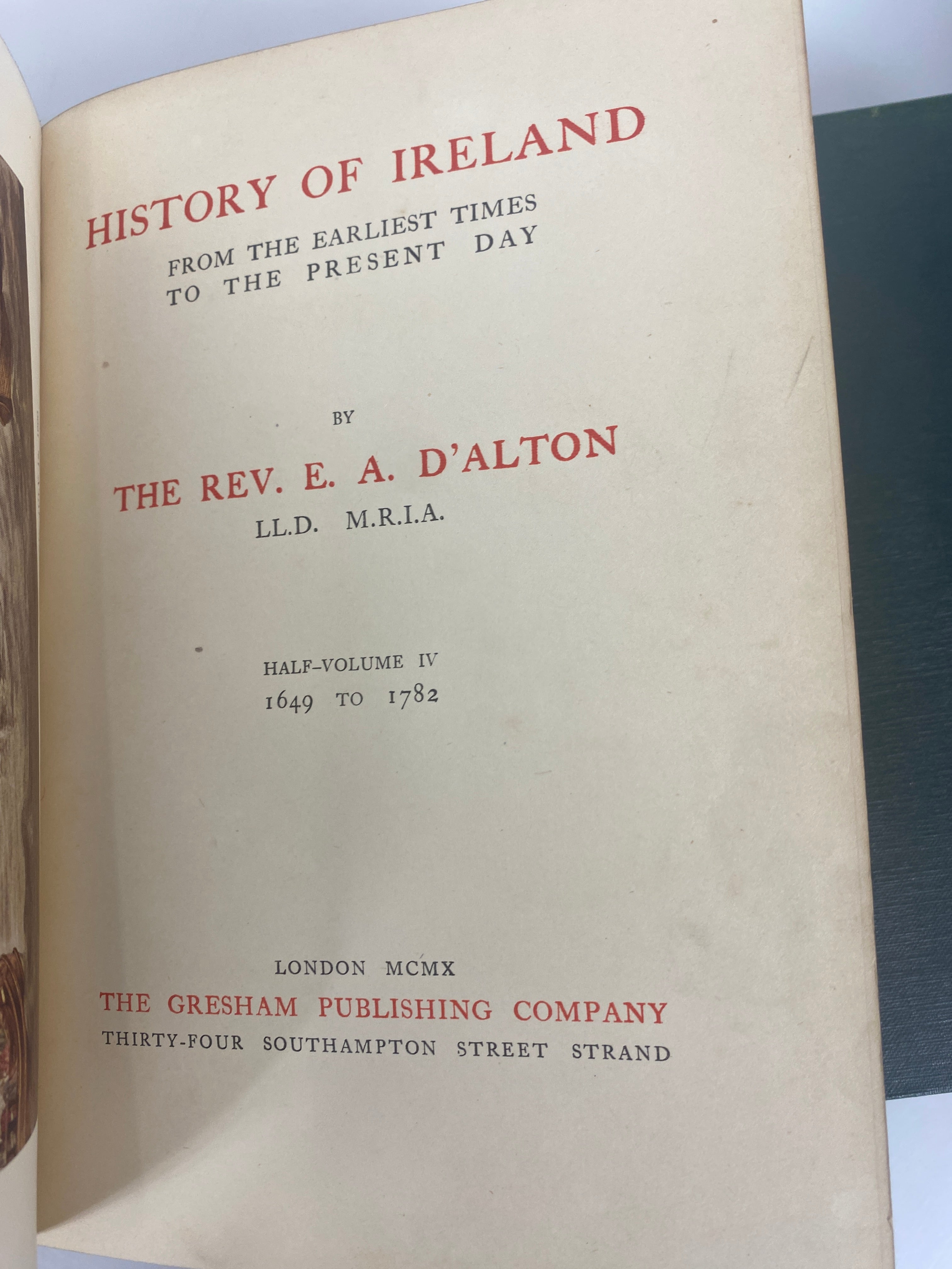 Set of 6 History of Ireland EA D'Alton 1910