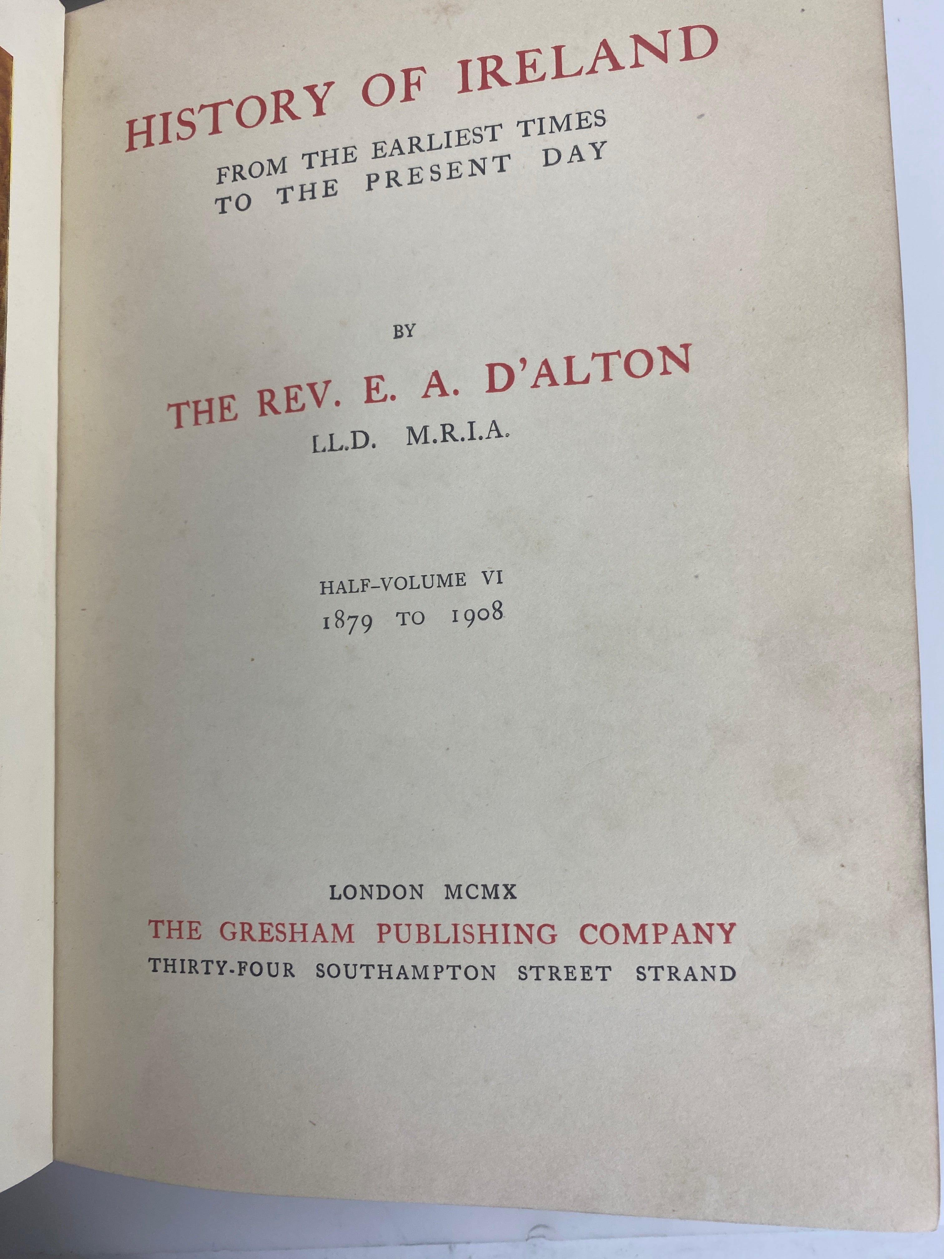 Set of 6 History of Ireland EA D'Alton 1910