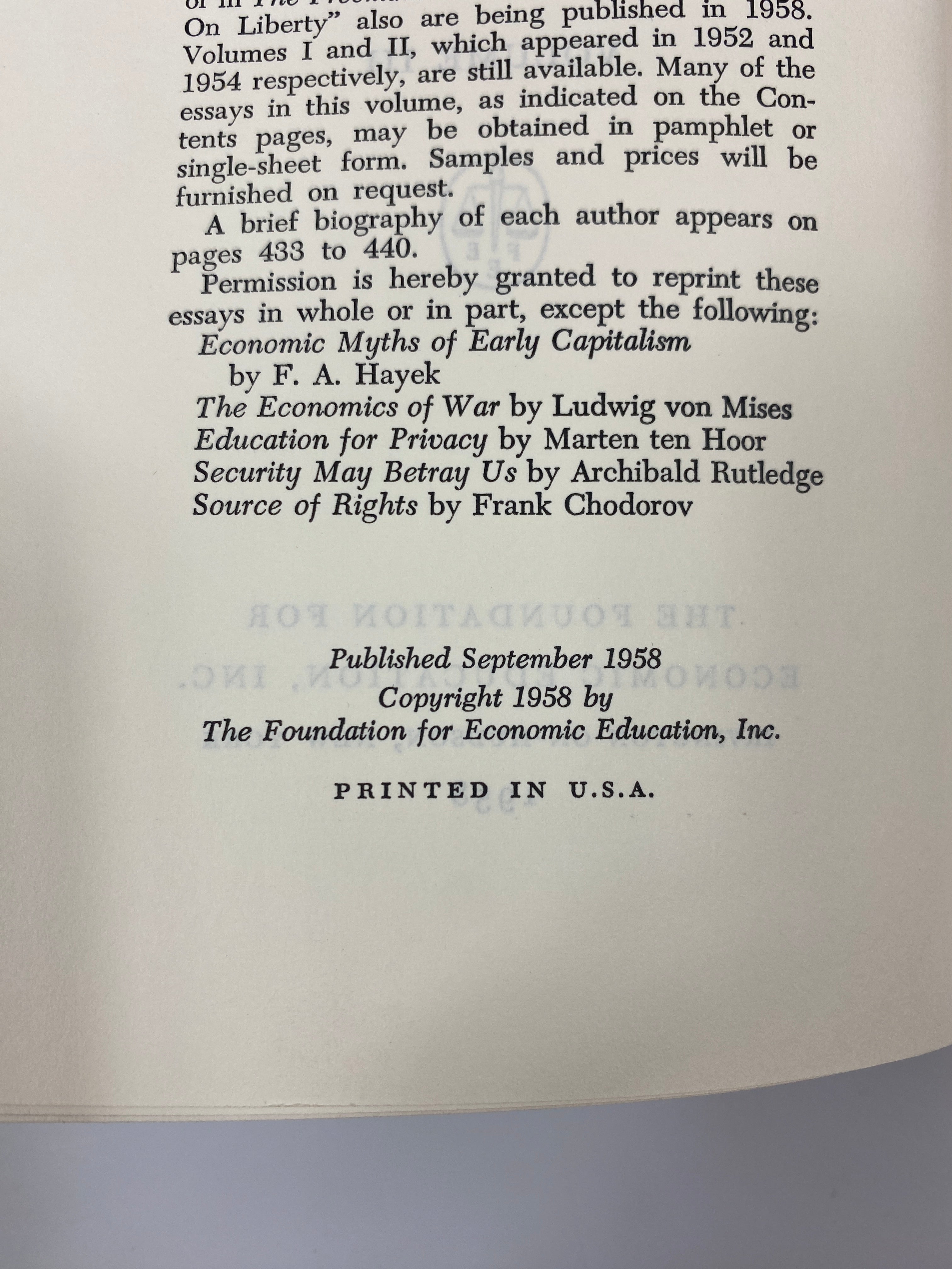 Set of 7: Essays on Liberty Vol I-VII 1952-1960 SC