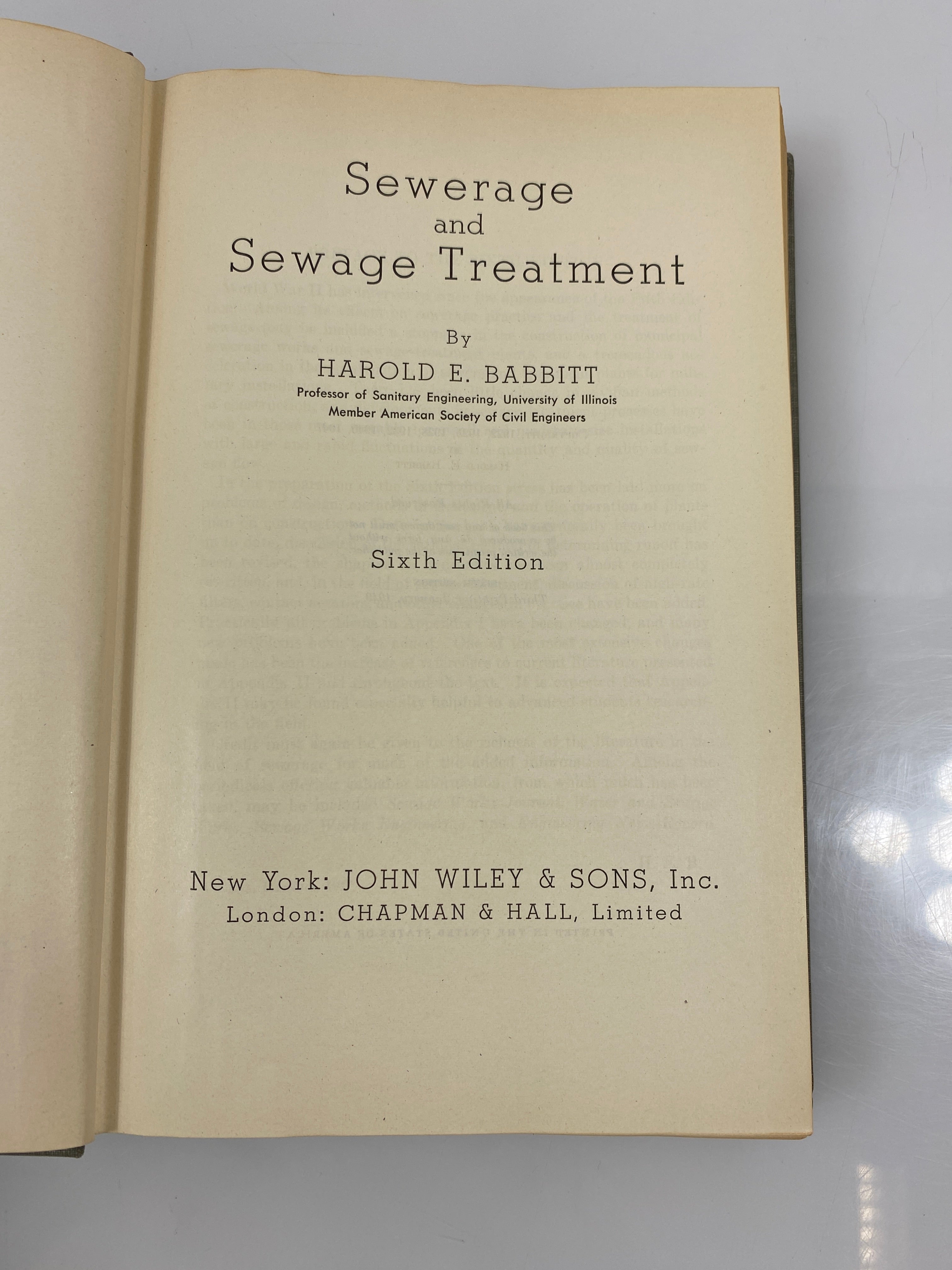 Sewerage and Sewage Treatment by Babbitt 6th Ed. 1949 HC