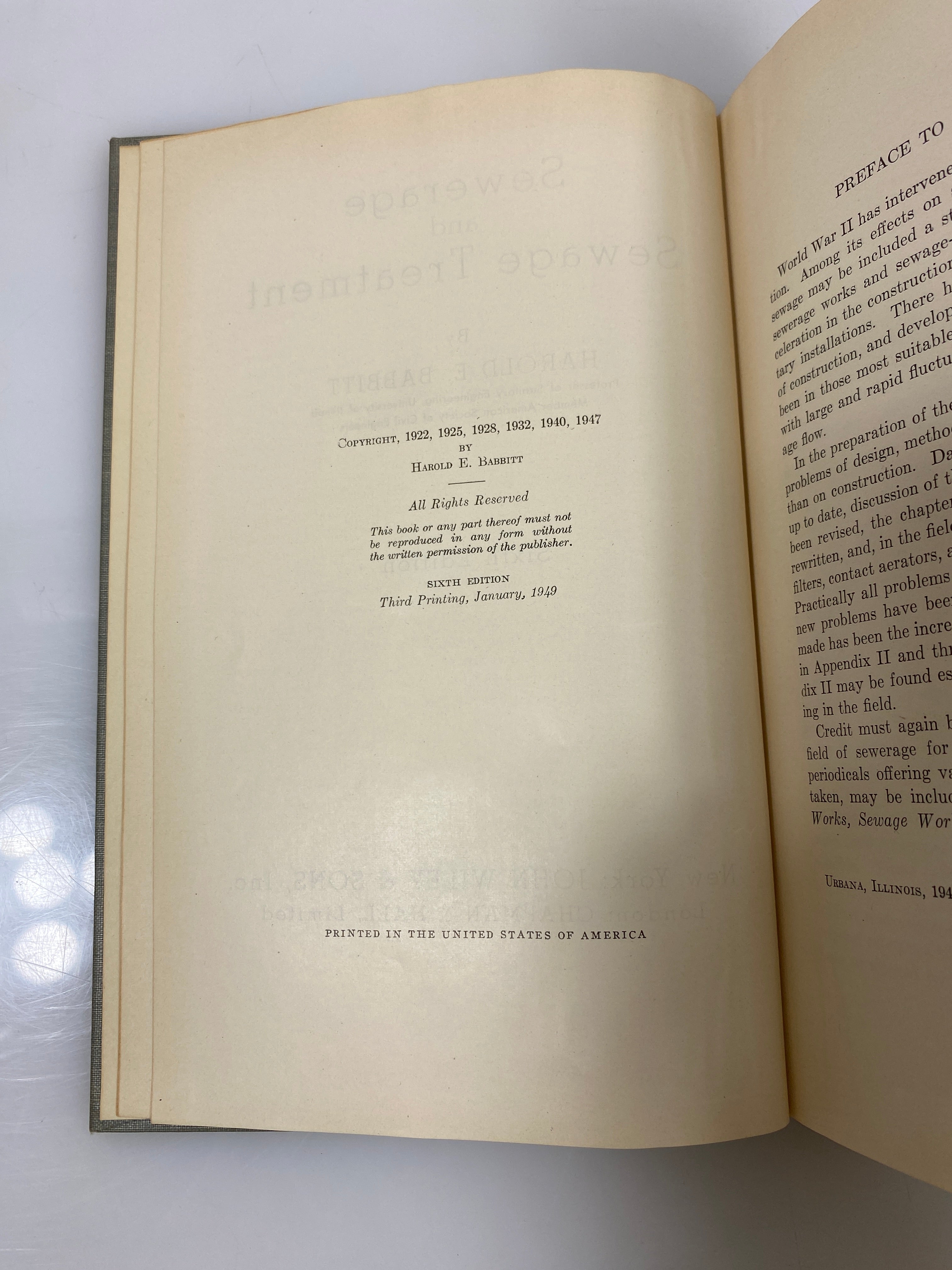 Sewerage and Sewage Treatment by Babbitt 6th Ed. 1949 HC