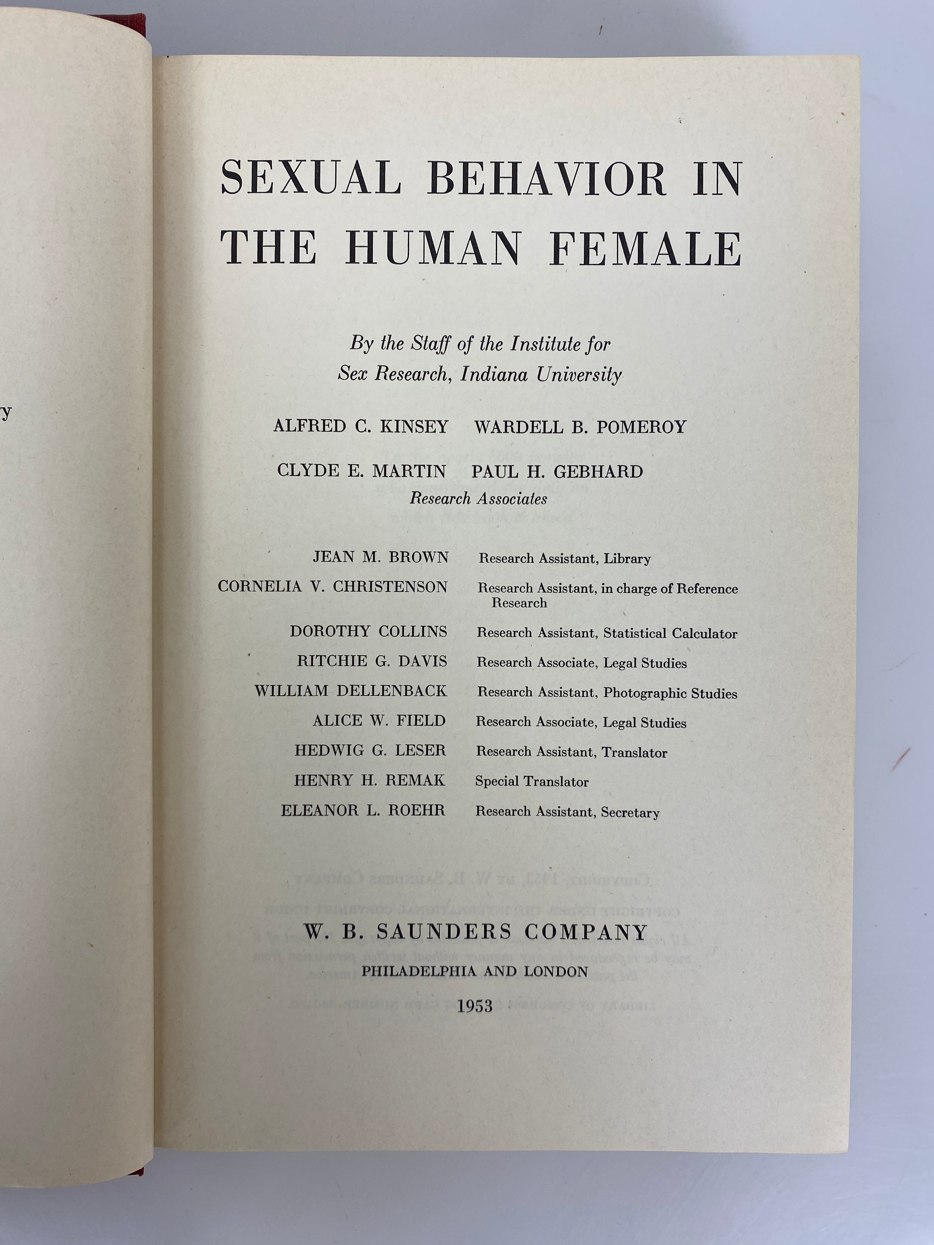 Sexual Behavior in the Human Female by Kinsey 1953 1st Edition HC DJ