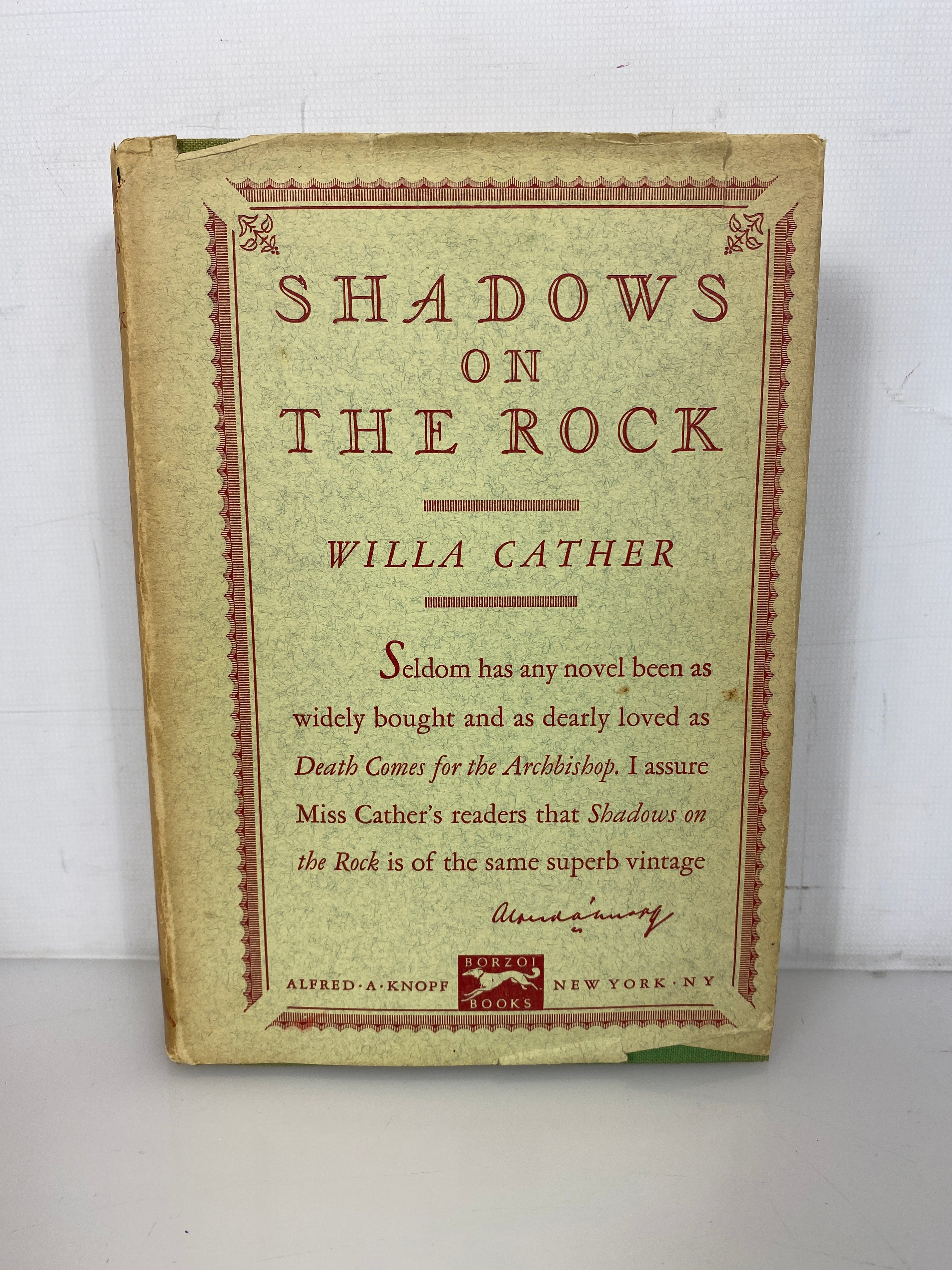 Shadows on the Rock by Willa Cather 1931 Stated First Edition HCDJ