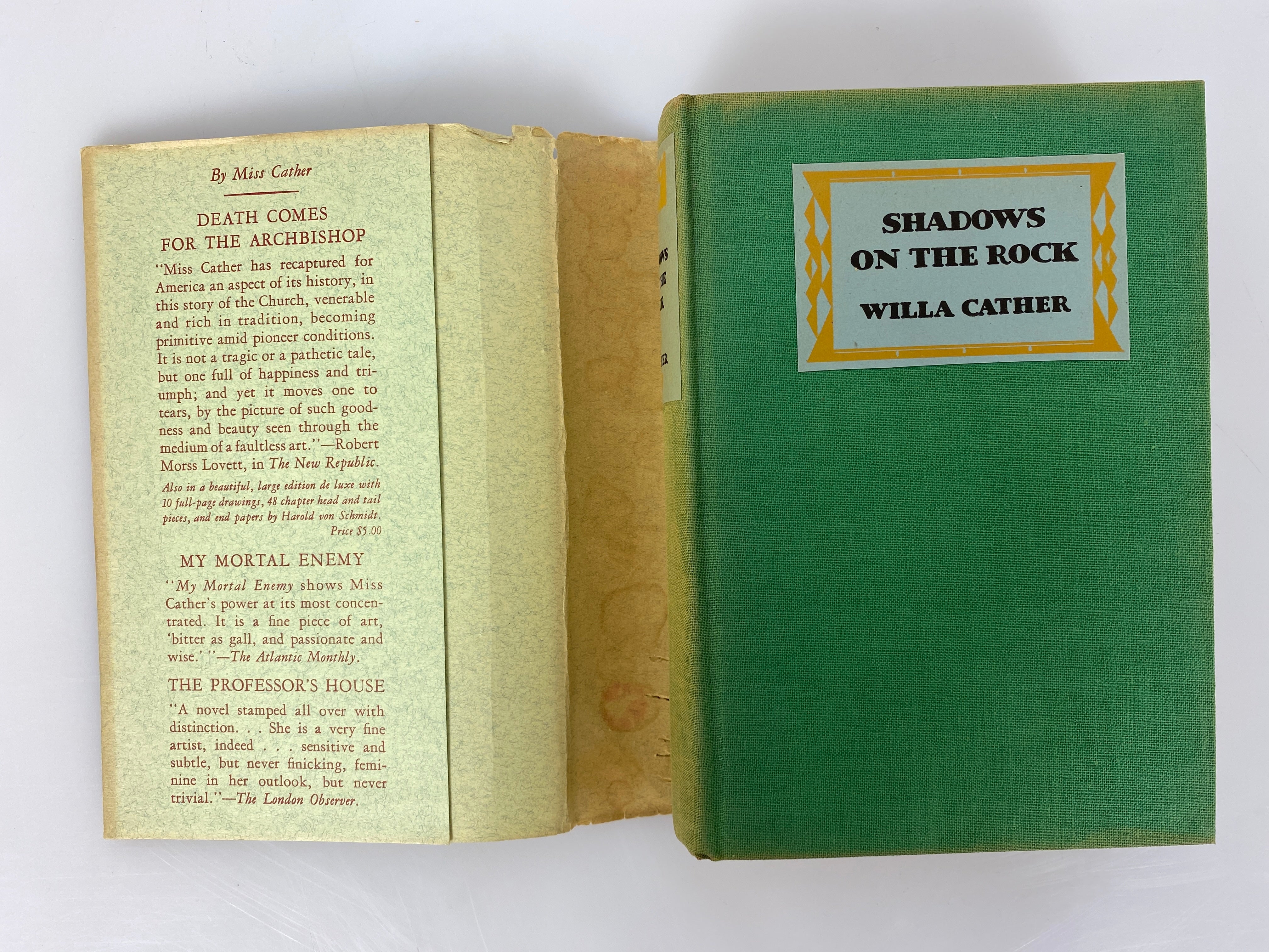 Shadows on the Rock by Willa Cather 1931 Stated First Edition HCDJ