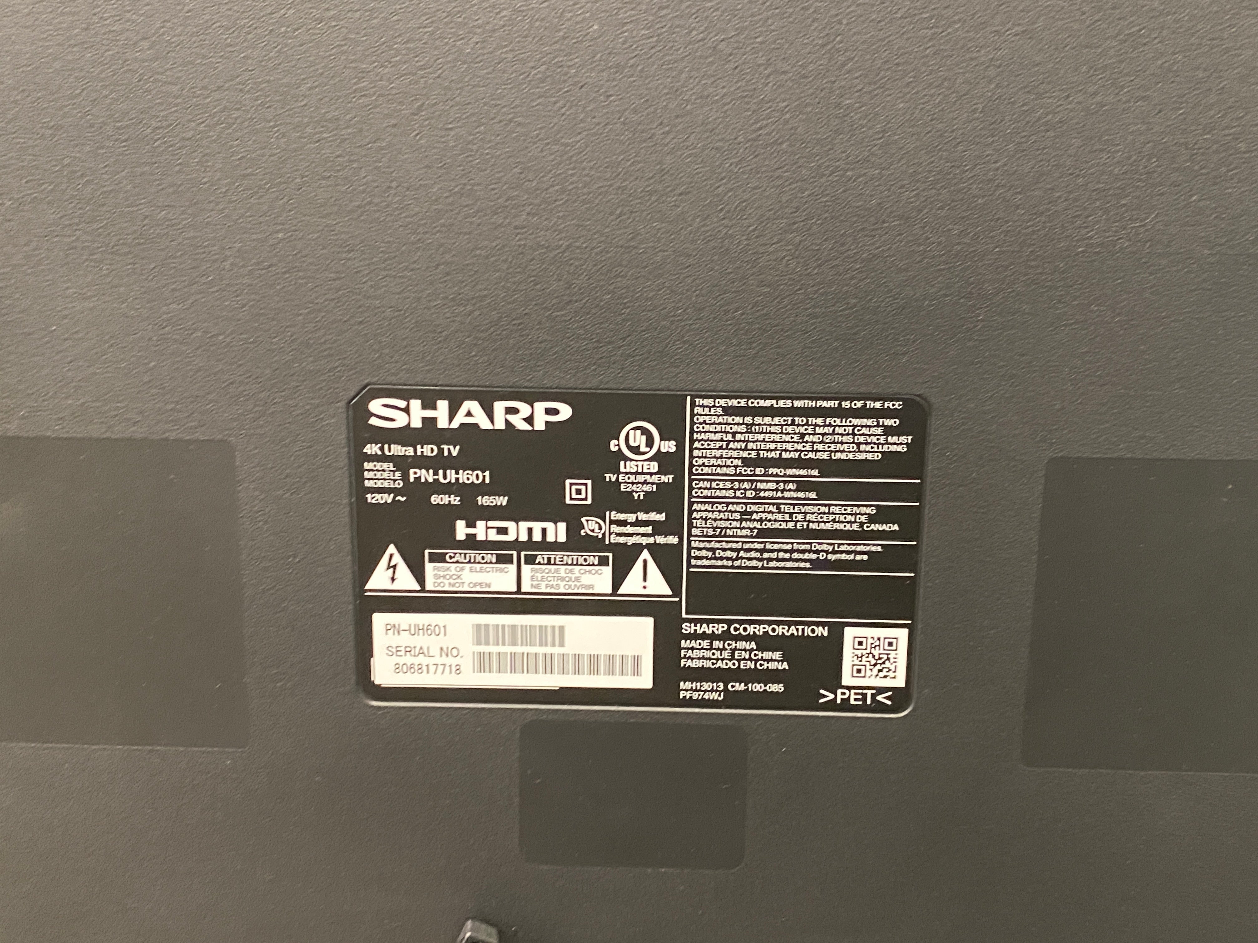 Sharp Electronics PN-UH601 Commercial LCD TV