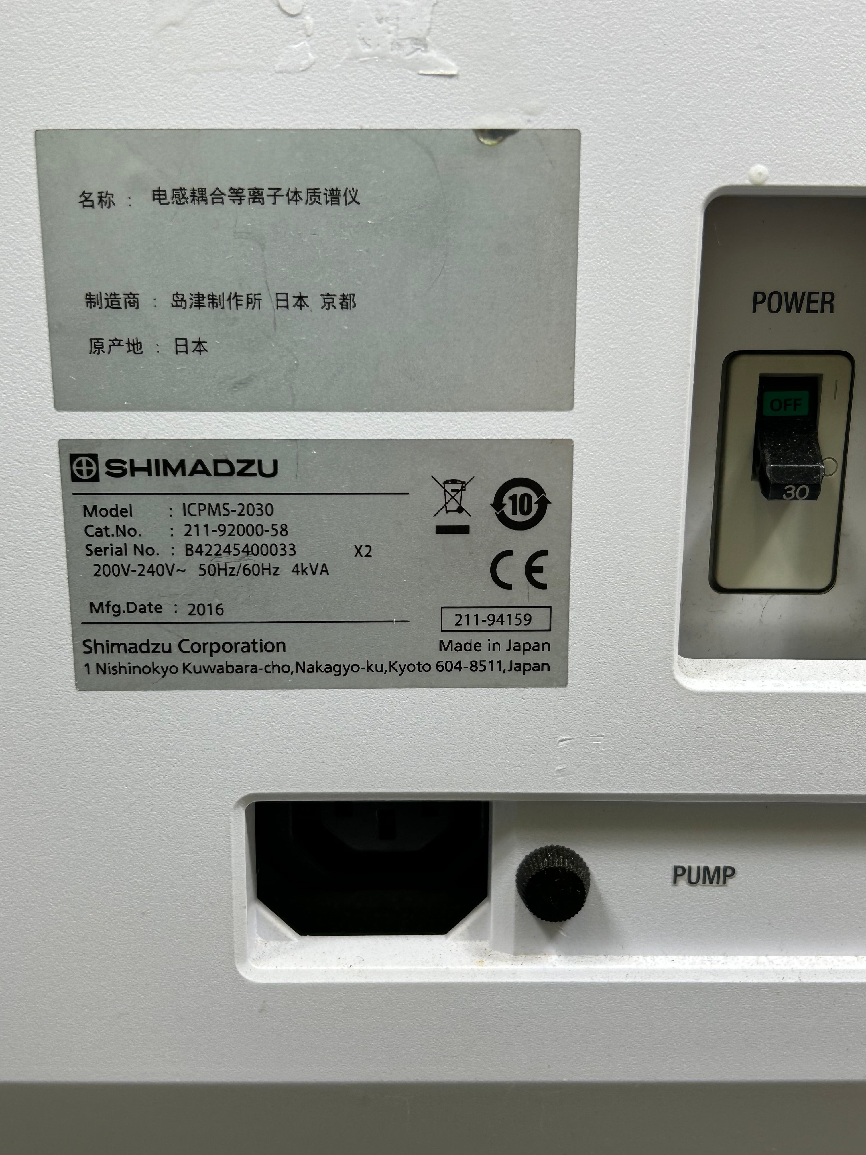 Shimadzu ICPMS 2030 Plasma Mass Spectrometer