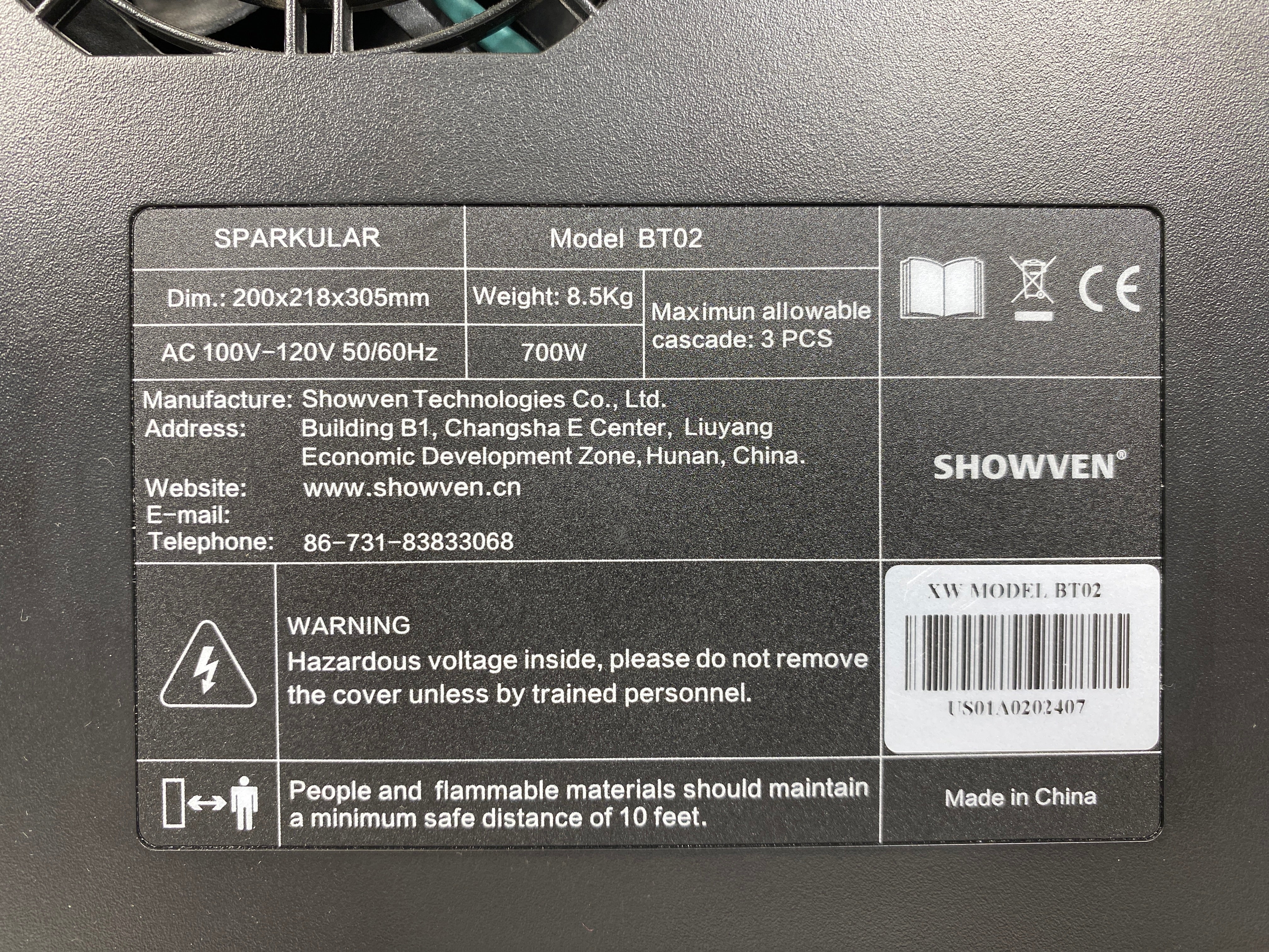 Showven Sparkular BT02 500W Cold Spark Effect Machine