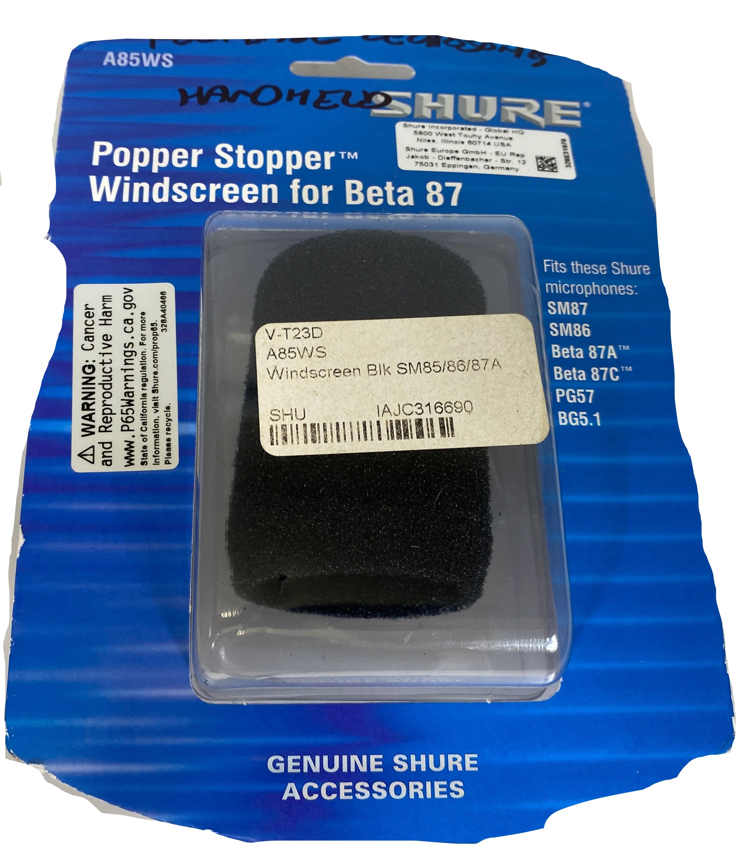 Shure A85WS Windscreen *New*