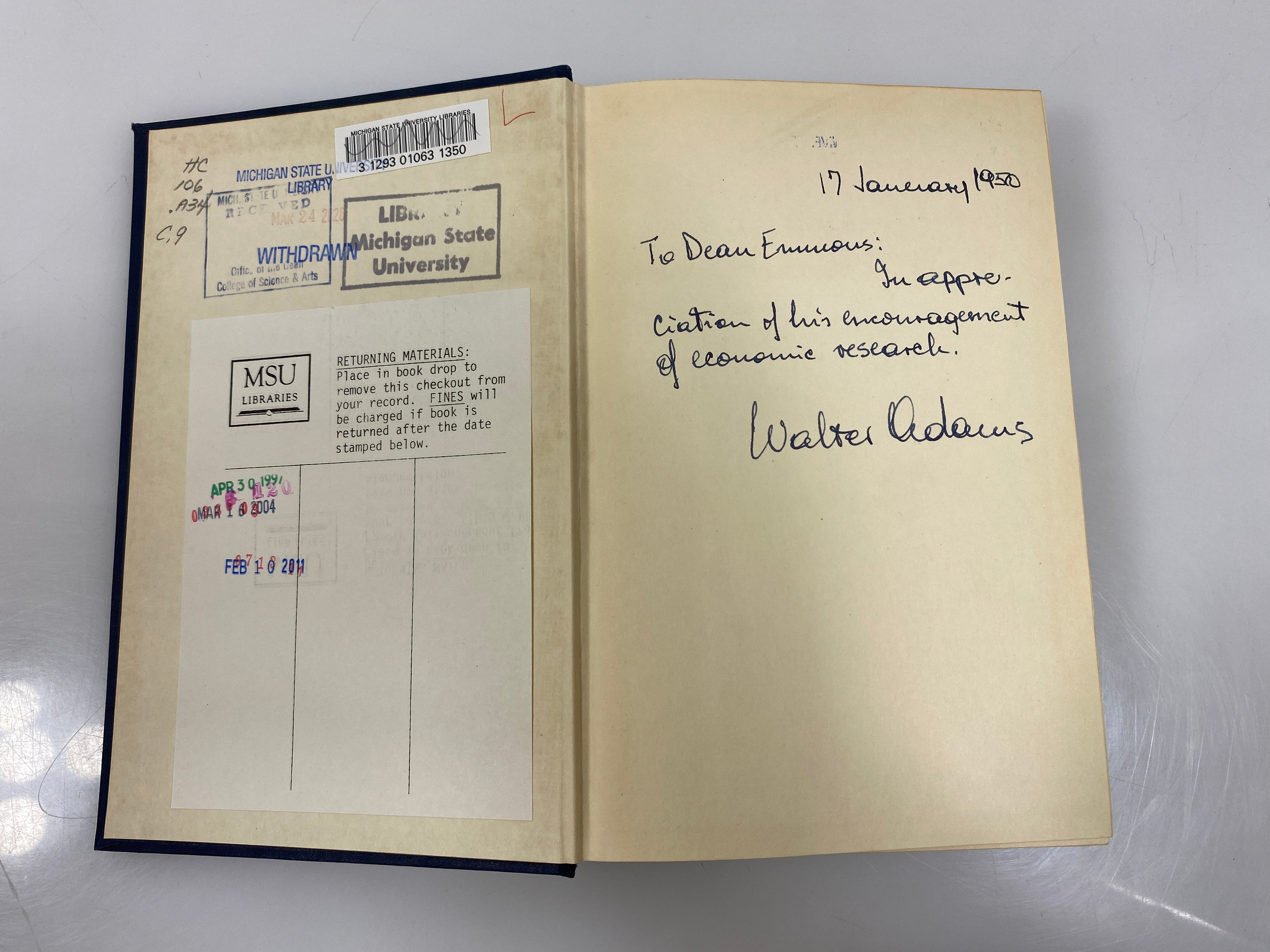 Signed The Structure of American Industry by Walter Adams Ex-library 1950 HC
