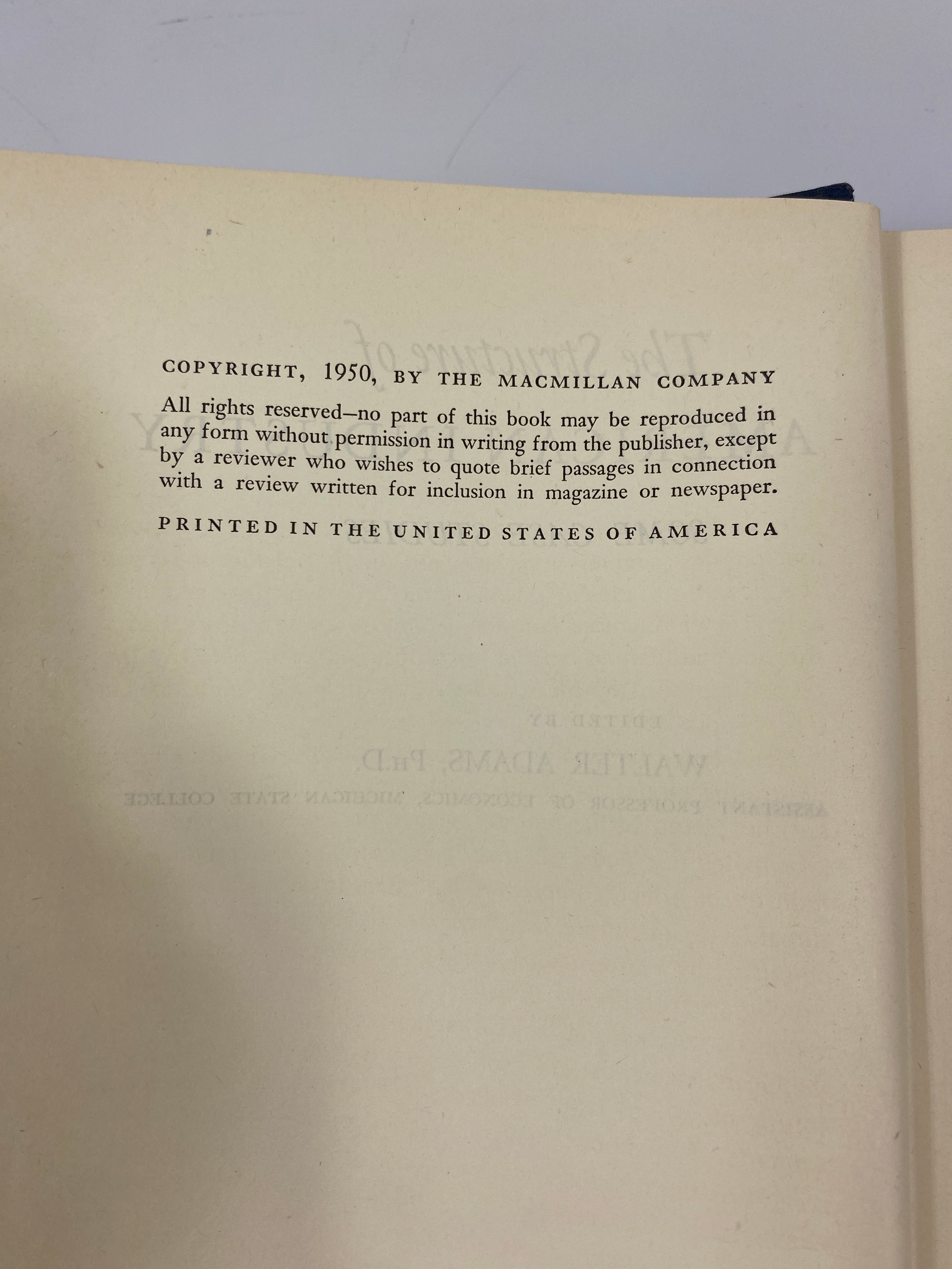Signed The Structure of American Industry by Walter Adams Ex-library 1950 HC