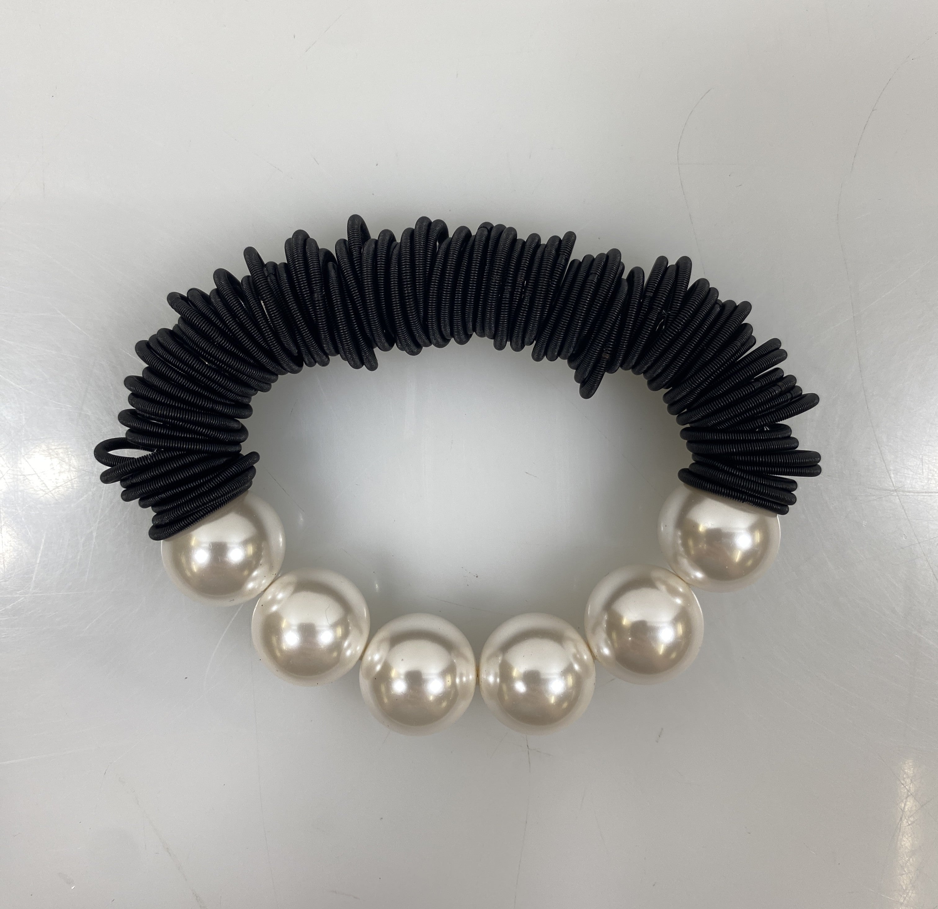 Silver Beaded Pearl Black Charm Bracelet