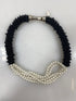 Silver Beaded Pearl Black Charm Clasp Necklace