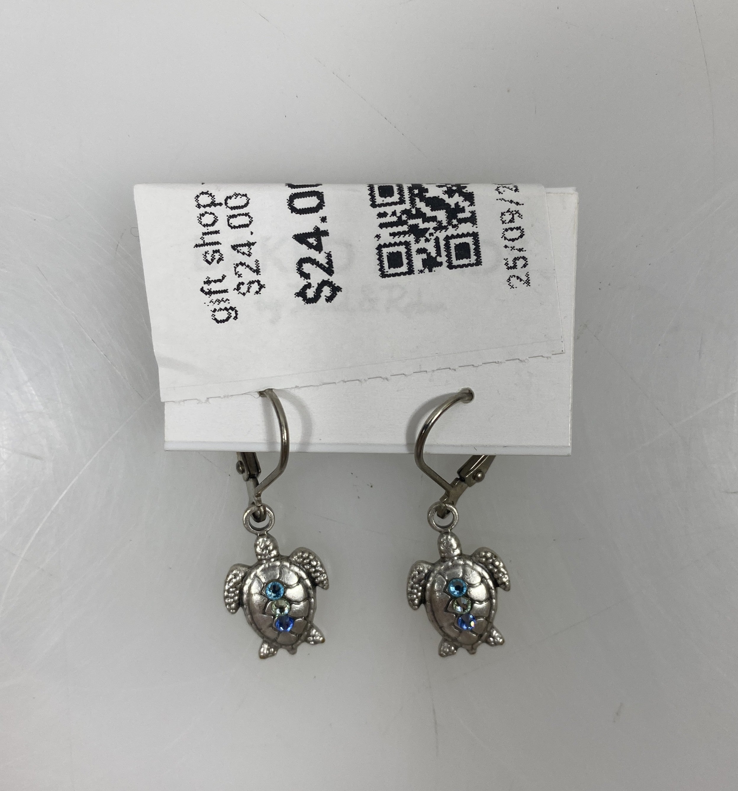 Silver Blue and Purple Crystal Turtle Earrings