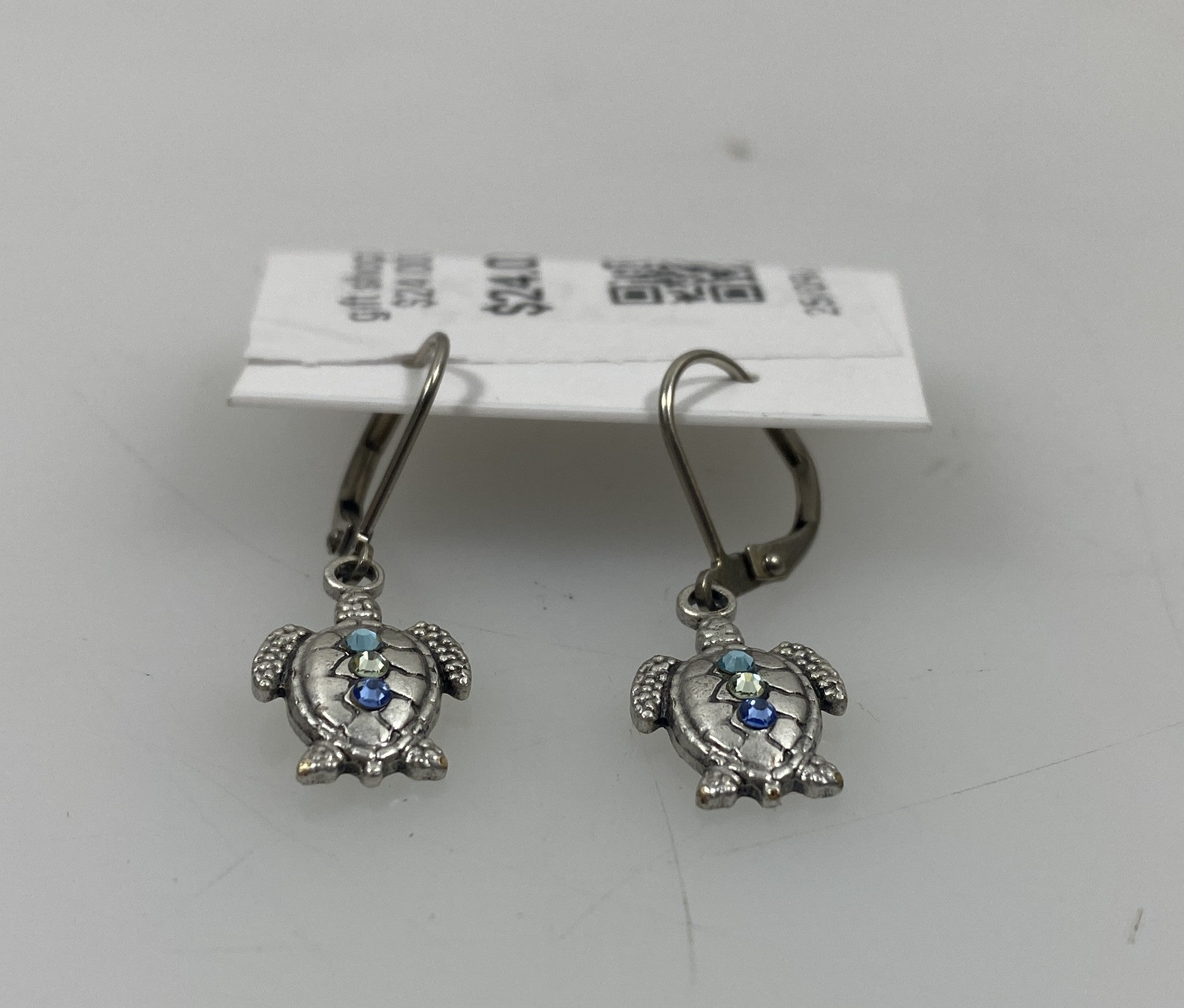 Silver Blue and Purple Crystal Turtle Earrings