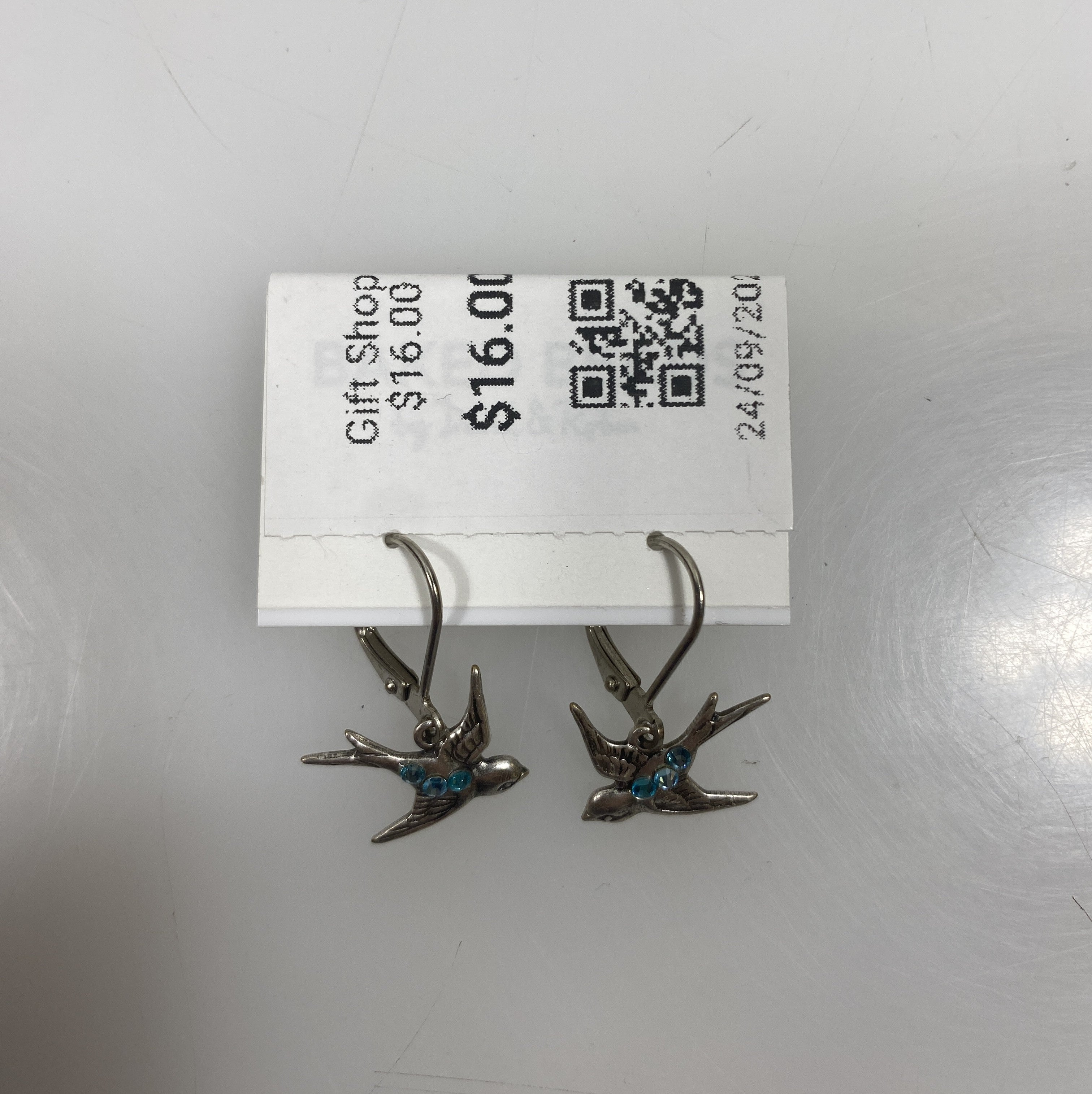 Silver Blue Beaded Dove Earrings