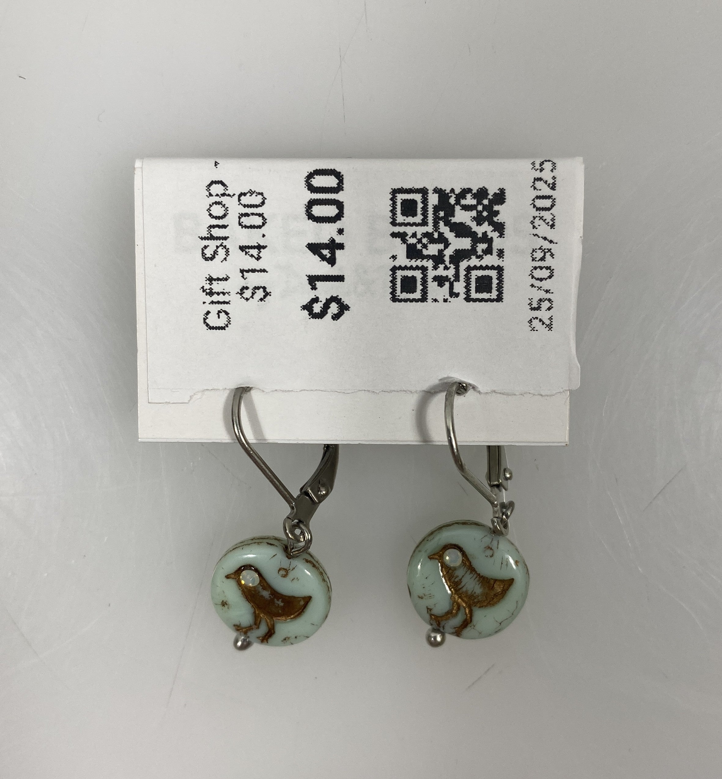 Silver Blue Bird Bead Earrings