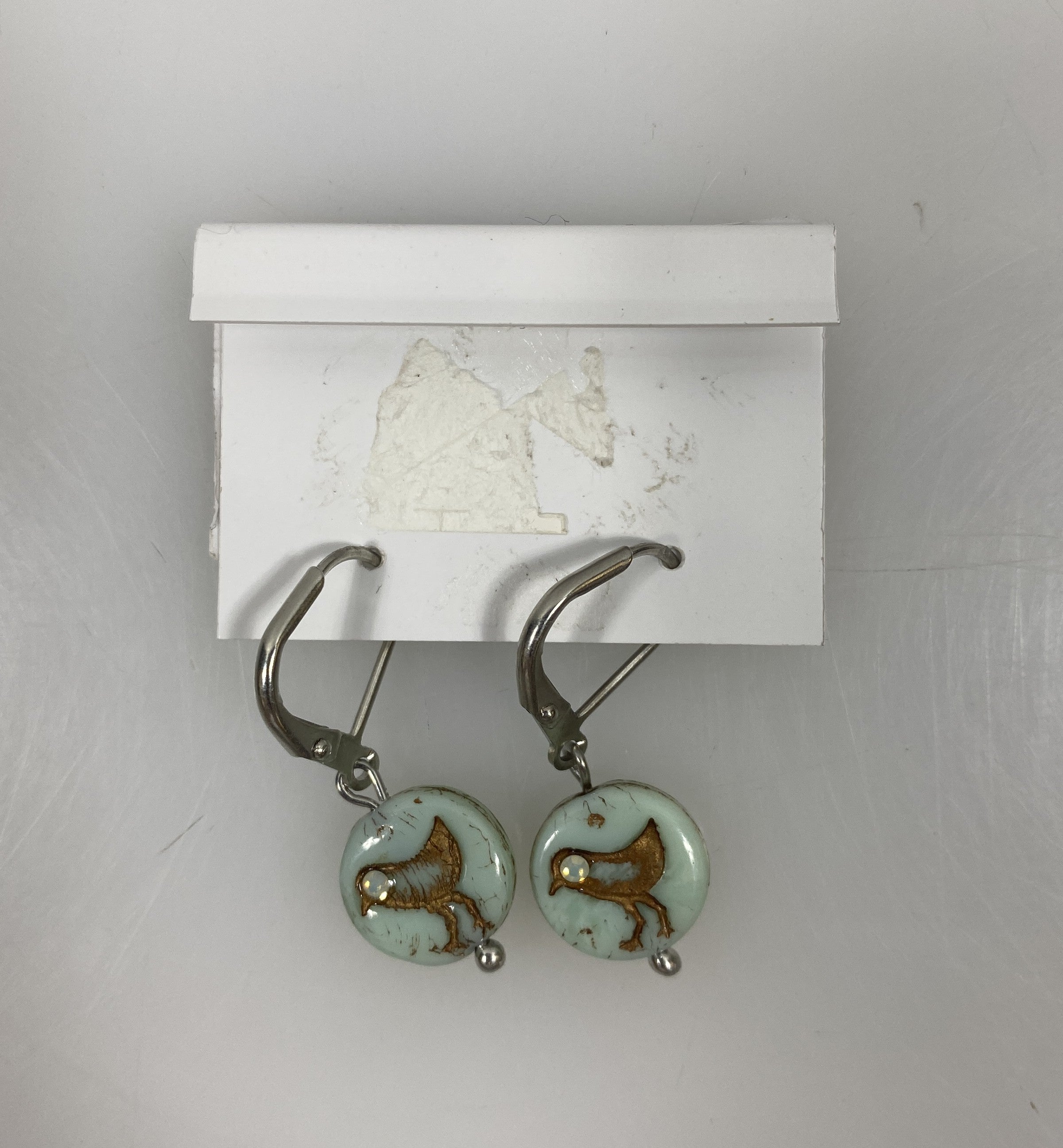 Silver Blue Bird Bead Earrings