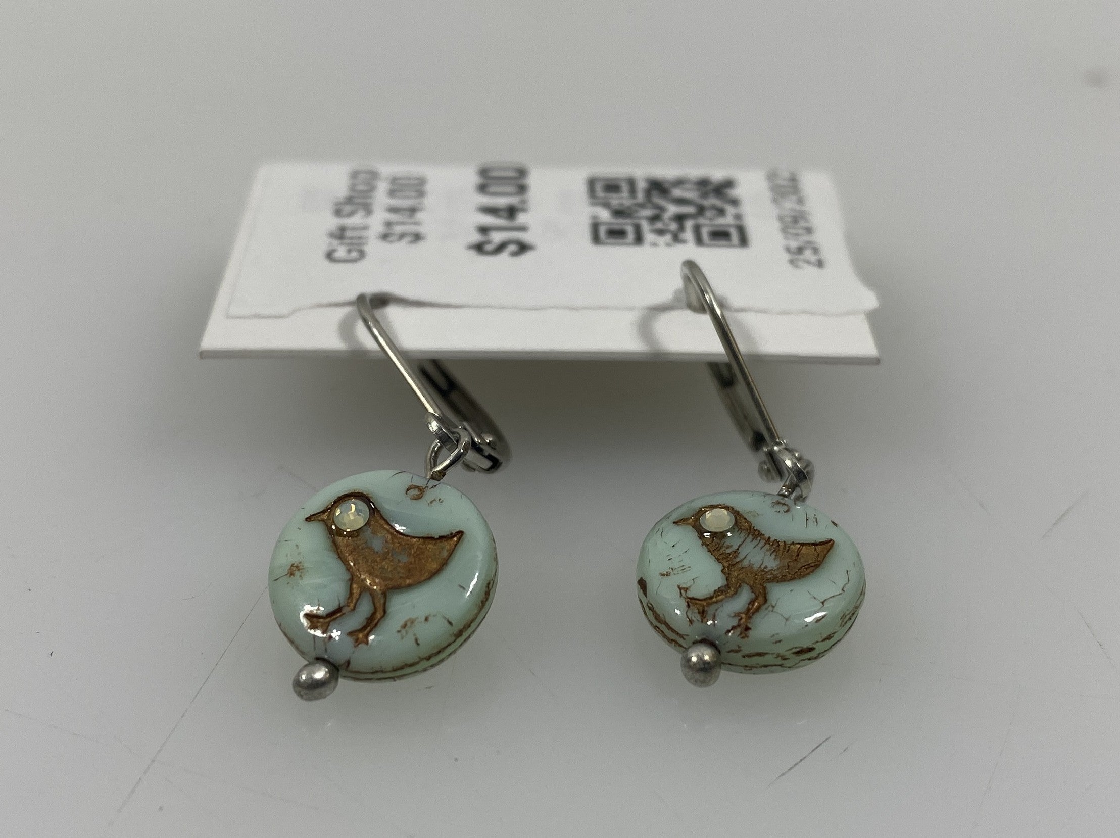 Silver Blue Bird Bead Earrings
