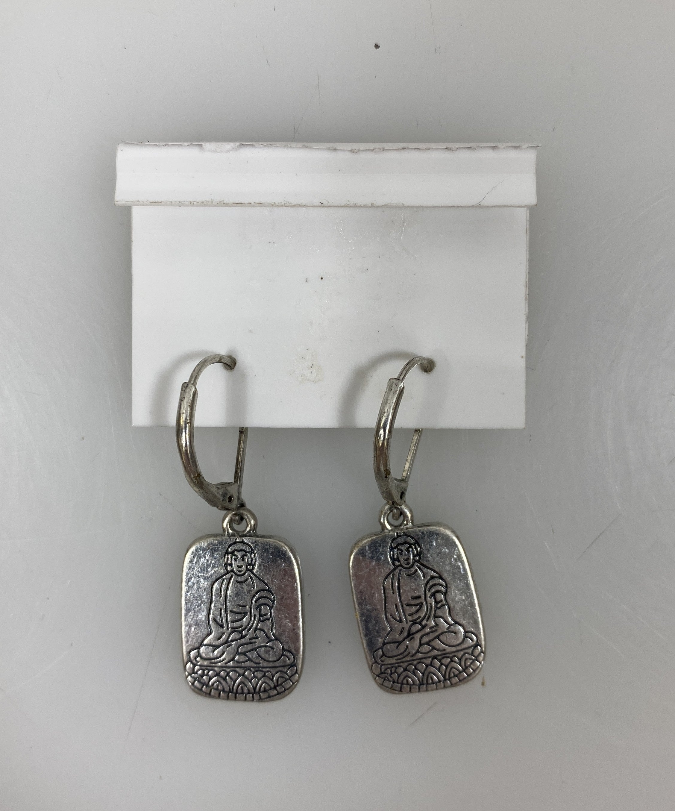 Silver Blue Buddha Pendant Earrings