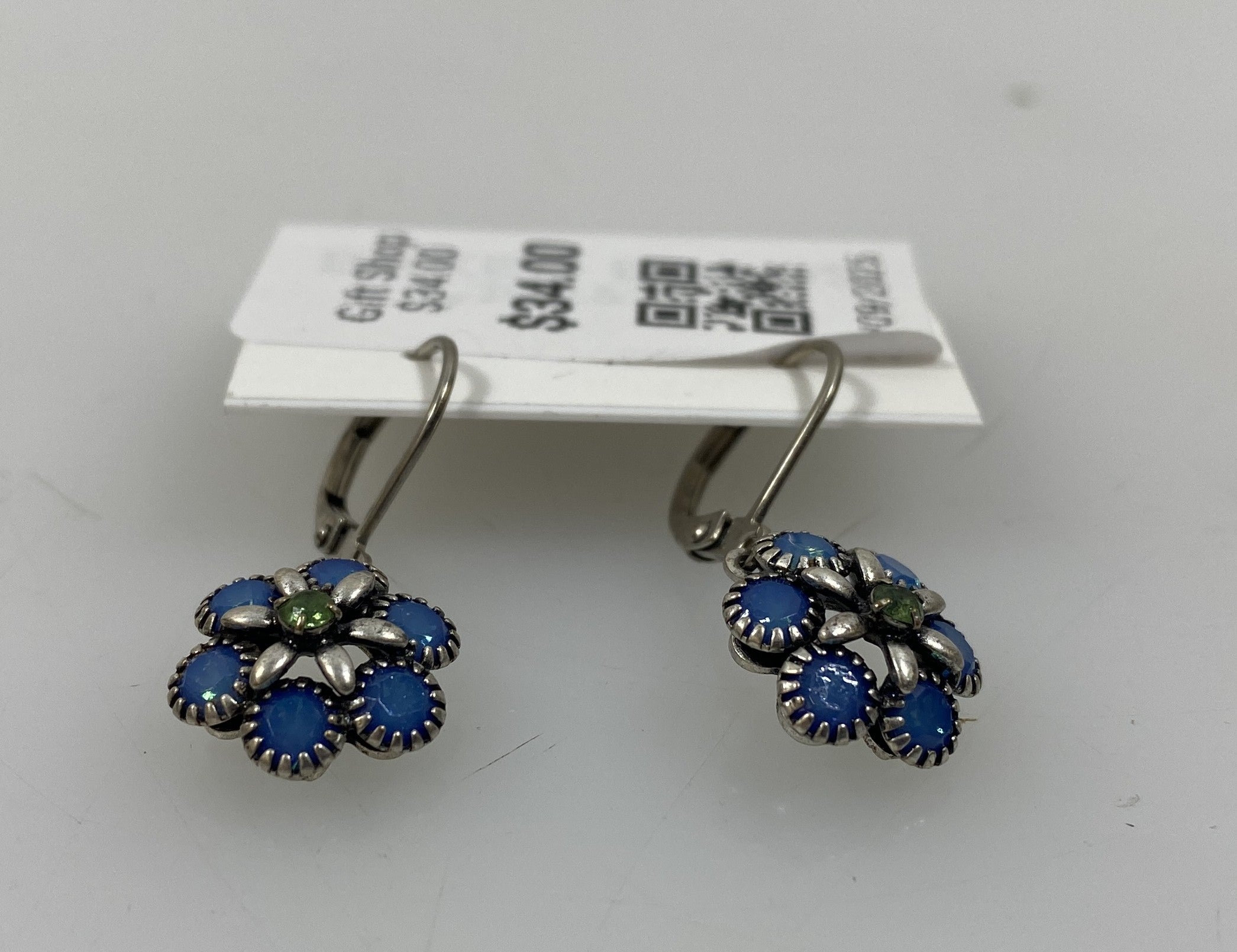 Silver Blue Crystal Florette Earrings