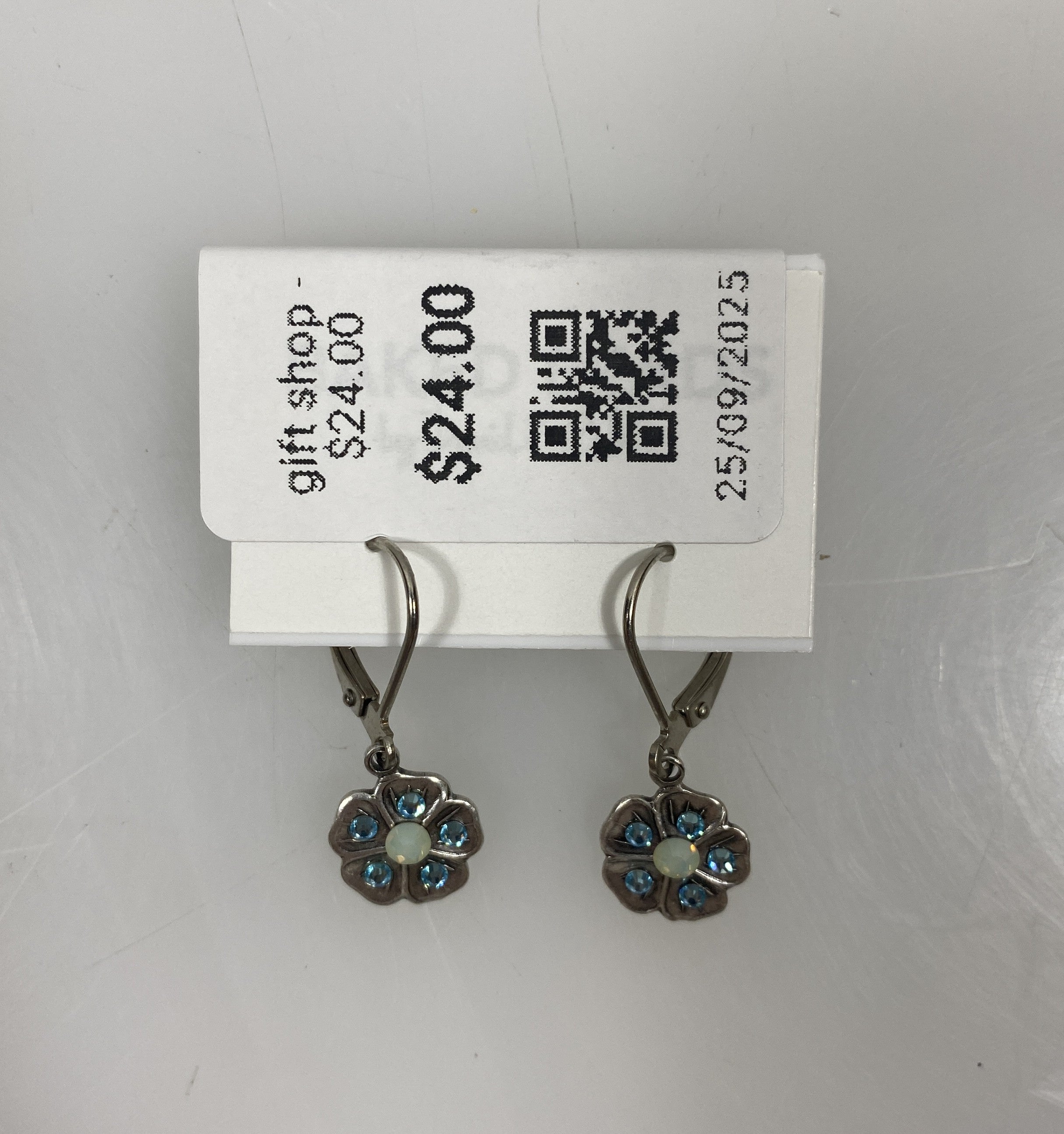 Silver Blue Crystal Flower Earrings
