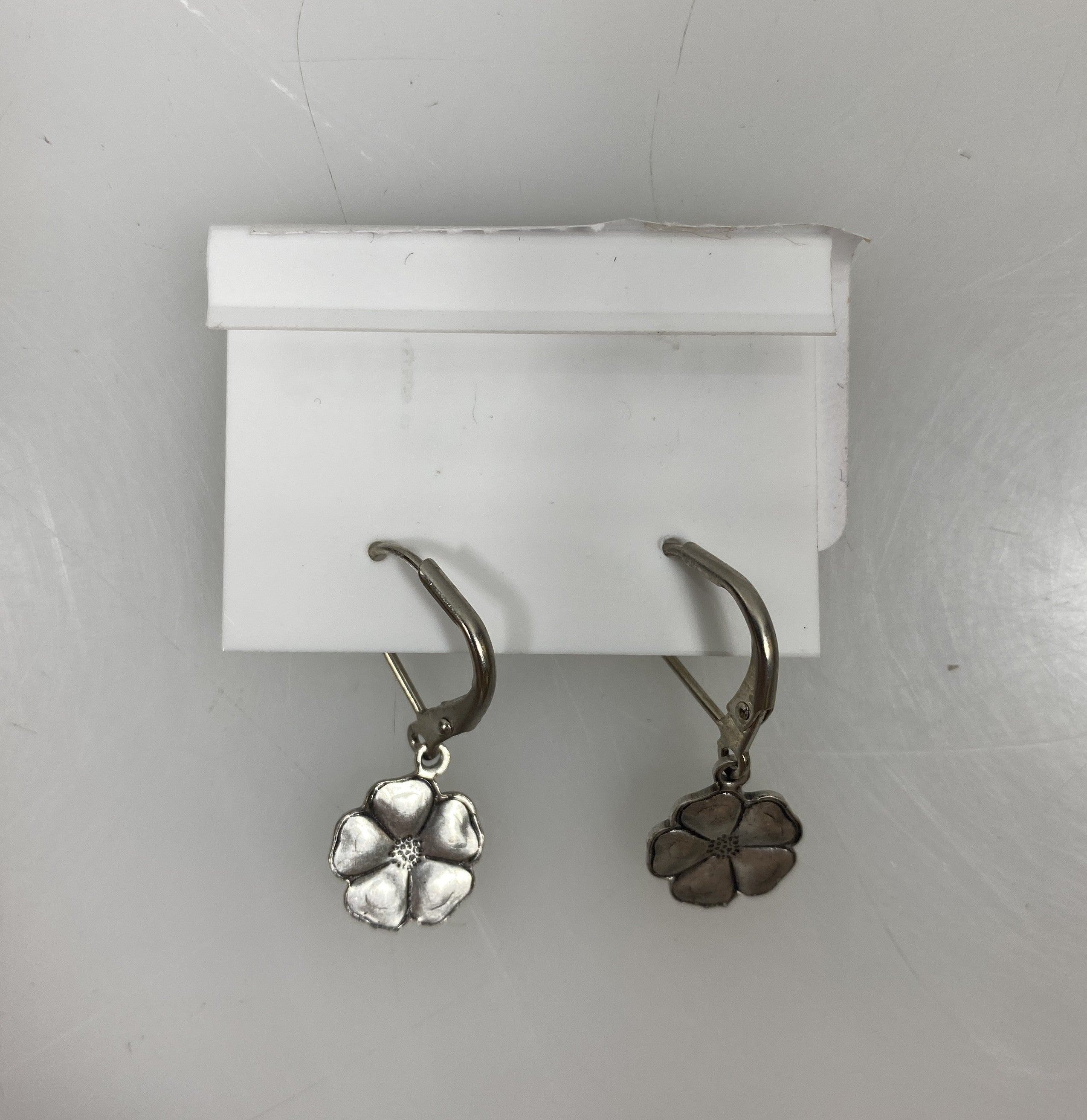 Silver Blue Crystal Flower Earrings