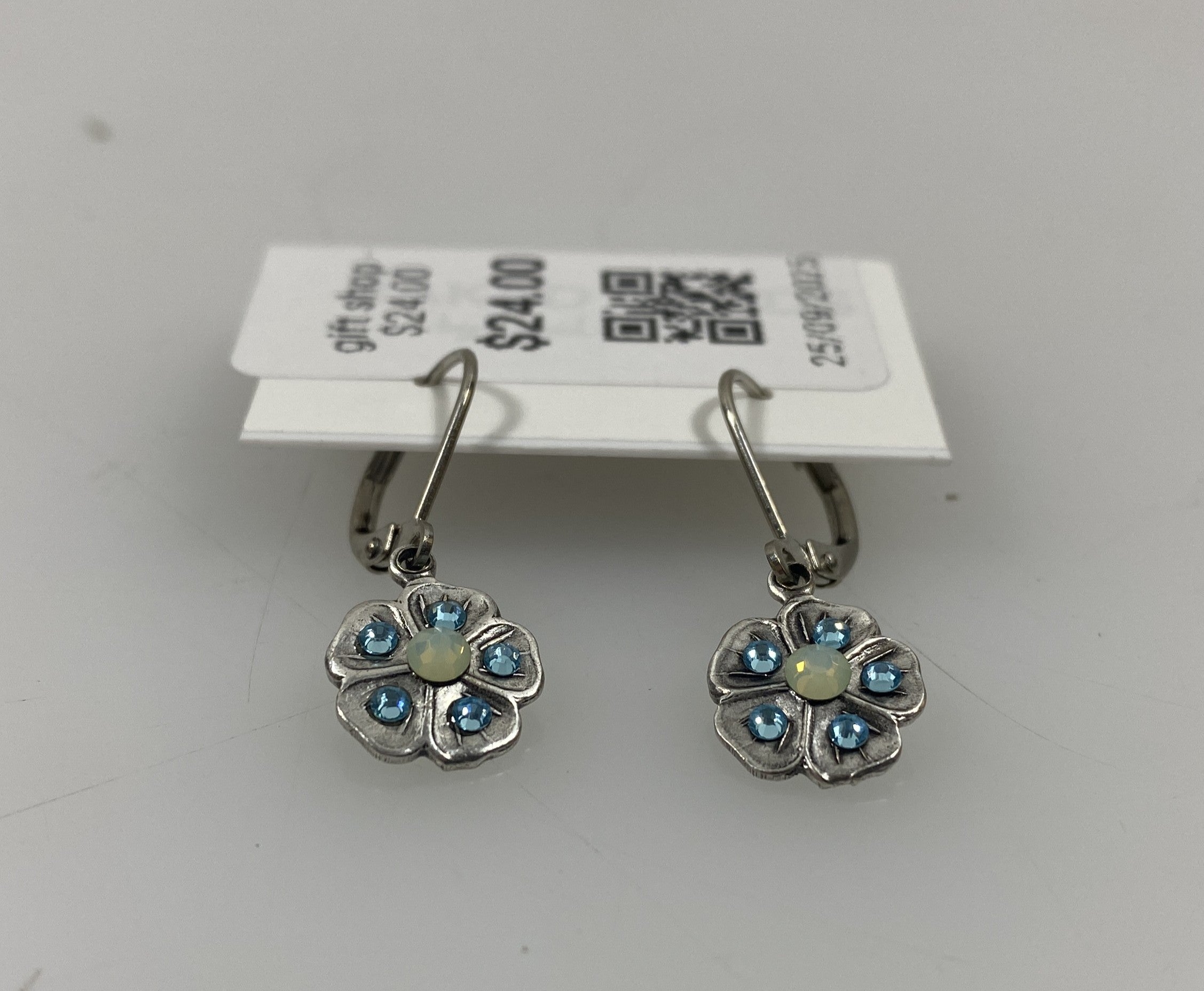 Silver Blue Crystal Flower Earrings