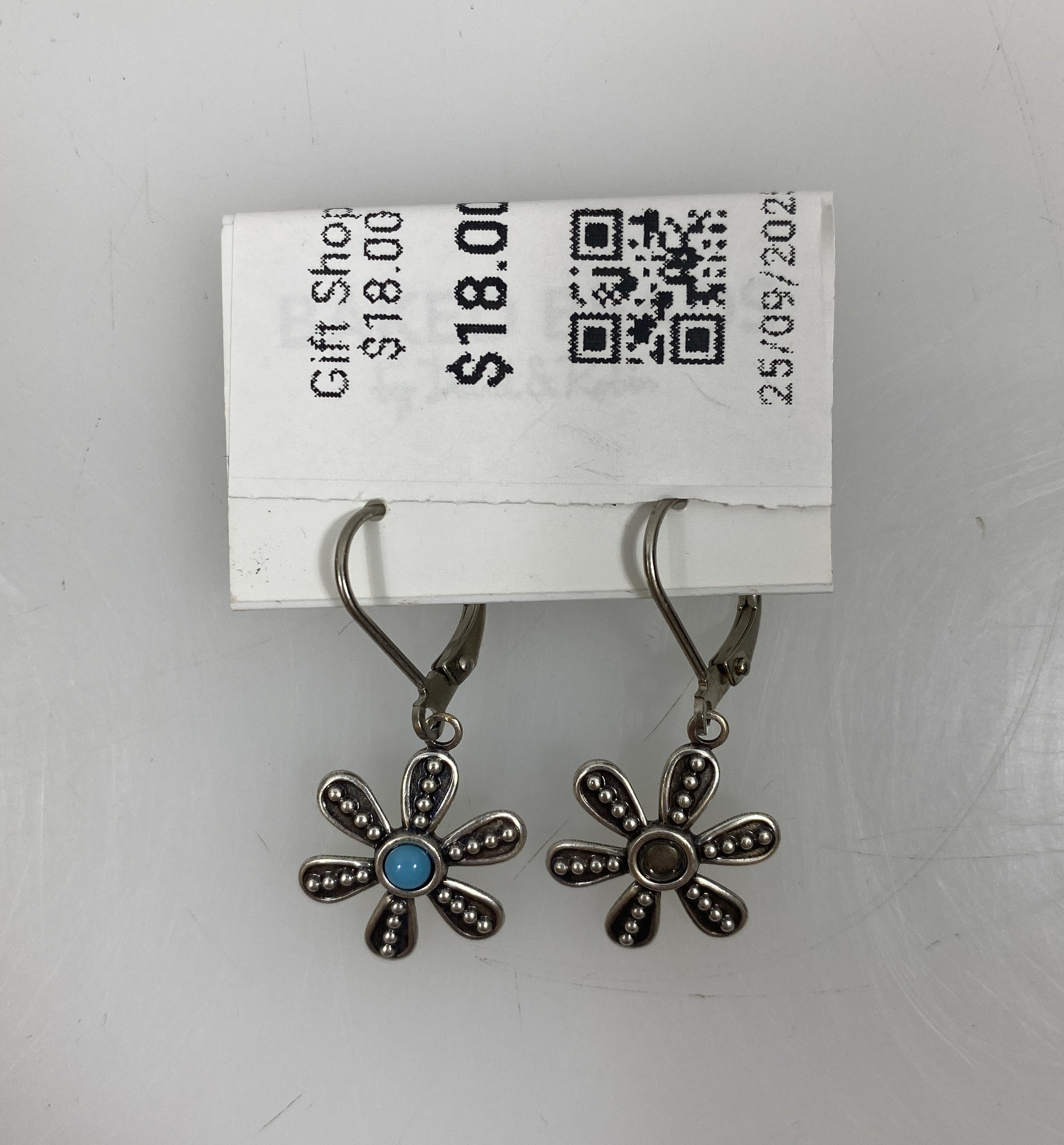Silver Blue Crystal Granulated Flower Earrings
