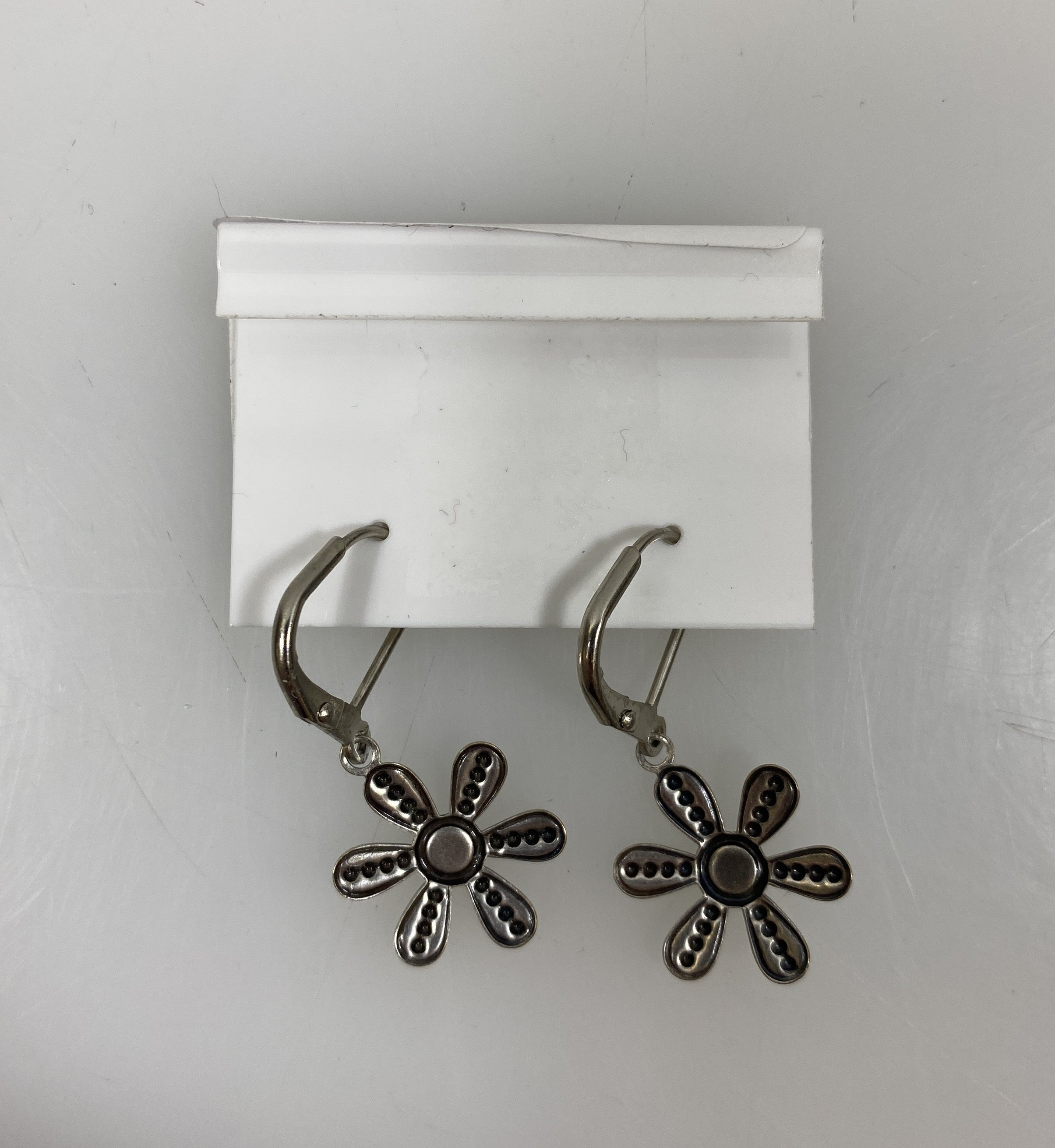 Silver Blue Crystal Granulated Flower Earrings