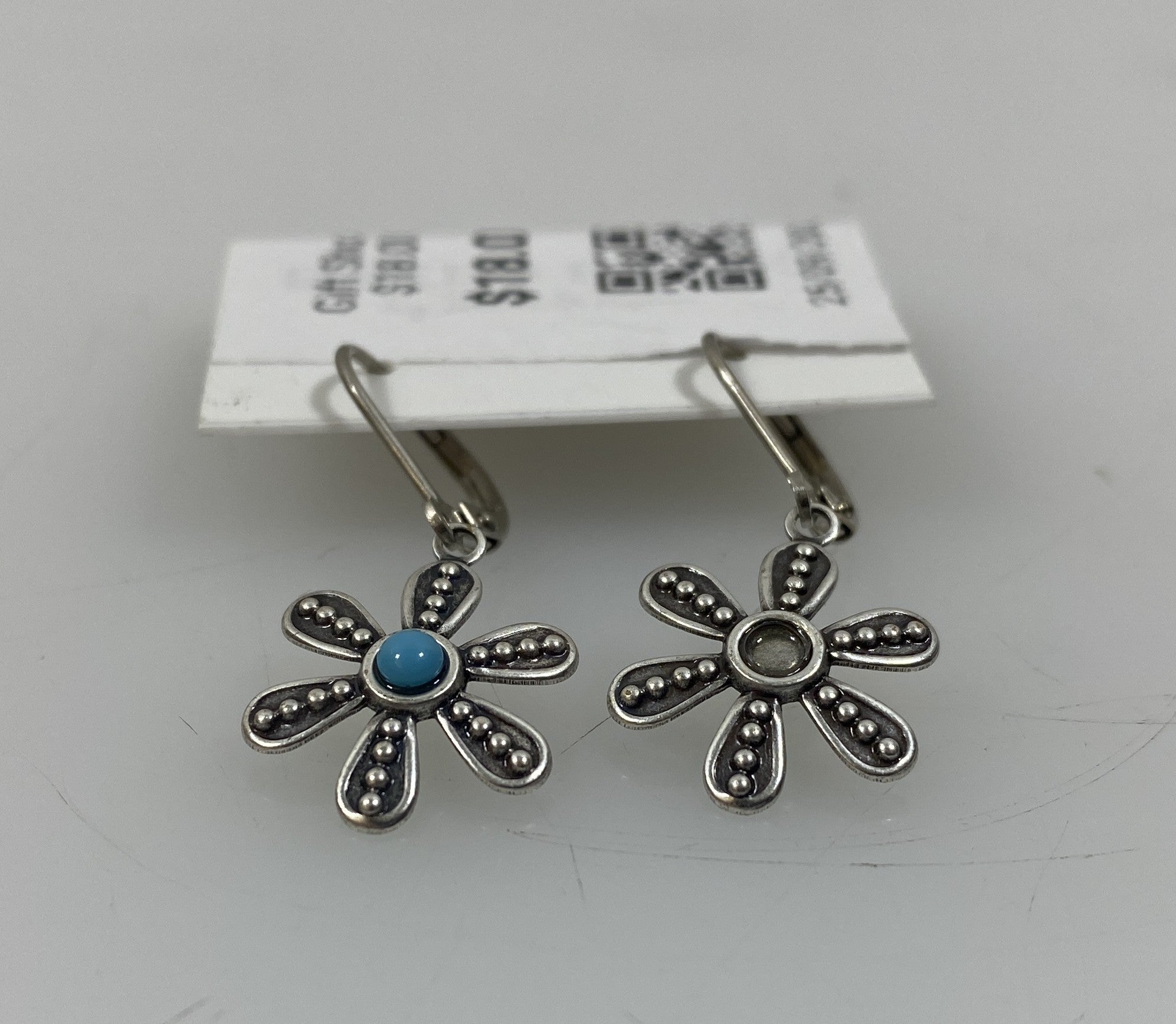 Silver Blue Crystal Granulated Flower Earrings