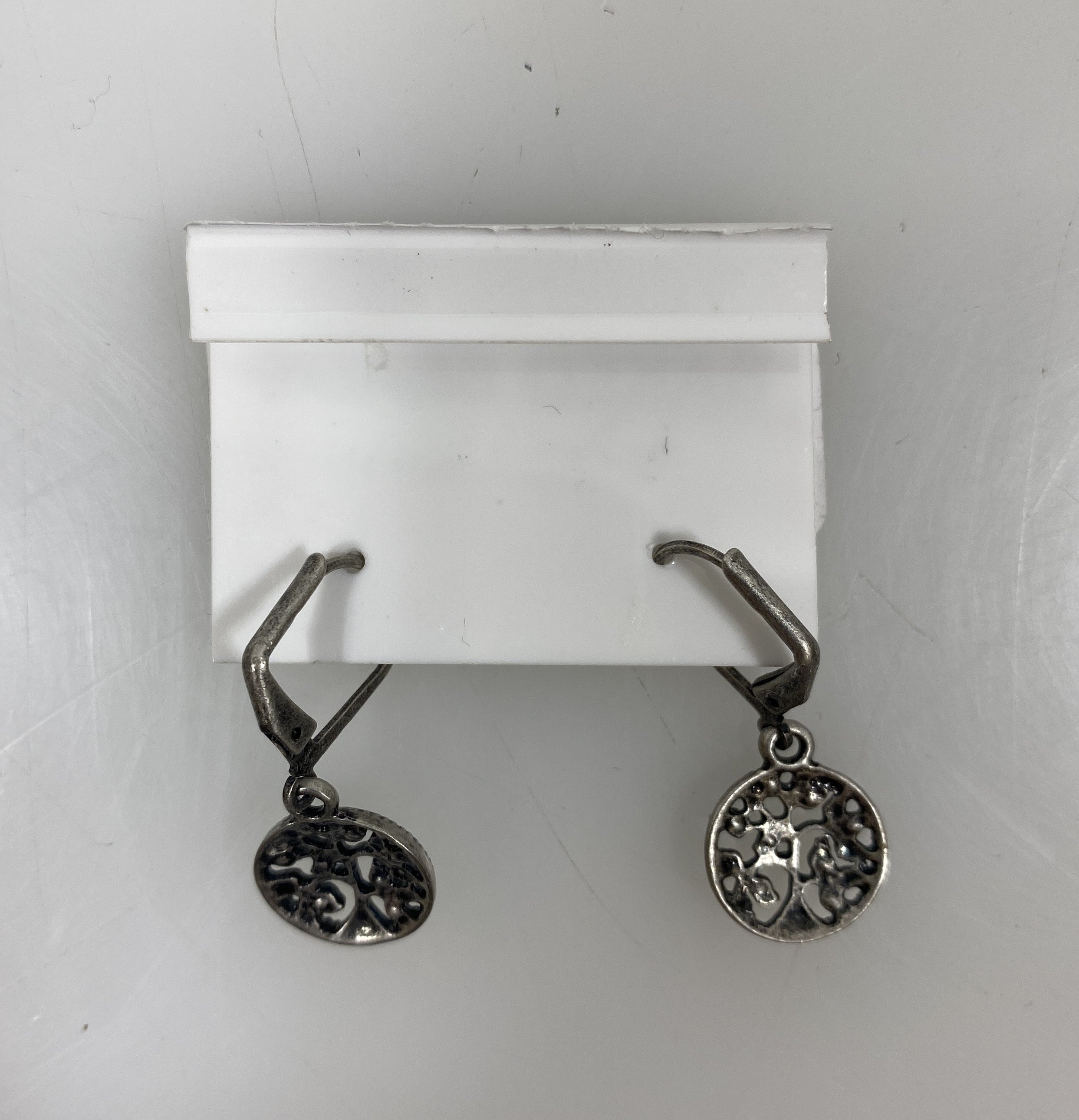 Silver Blue Crystal Tree of Life Earrings