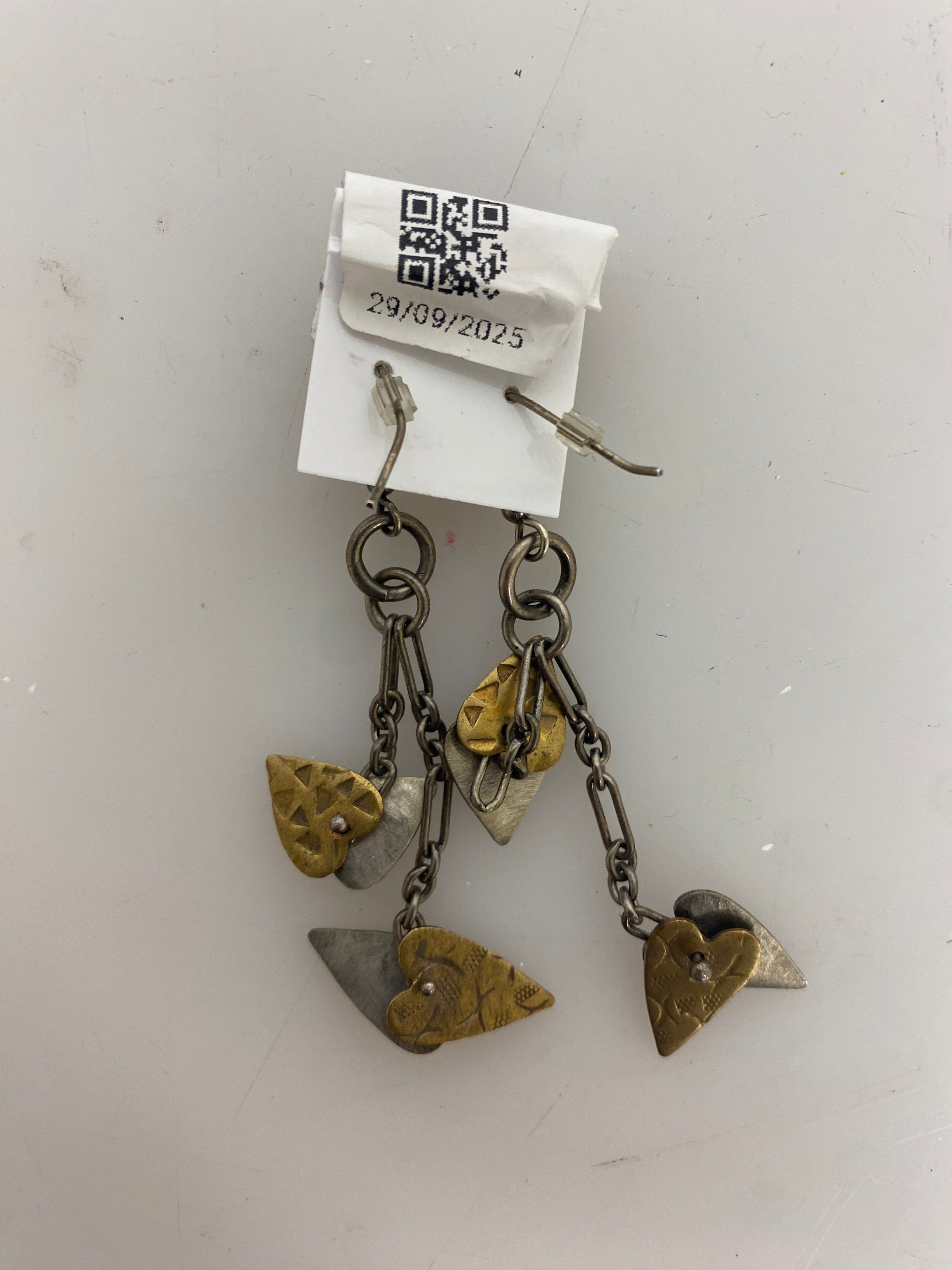 Silver Chain Dangle Mixed Metal Heart Charm Earrings