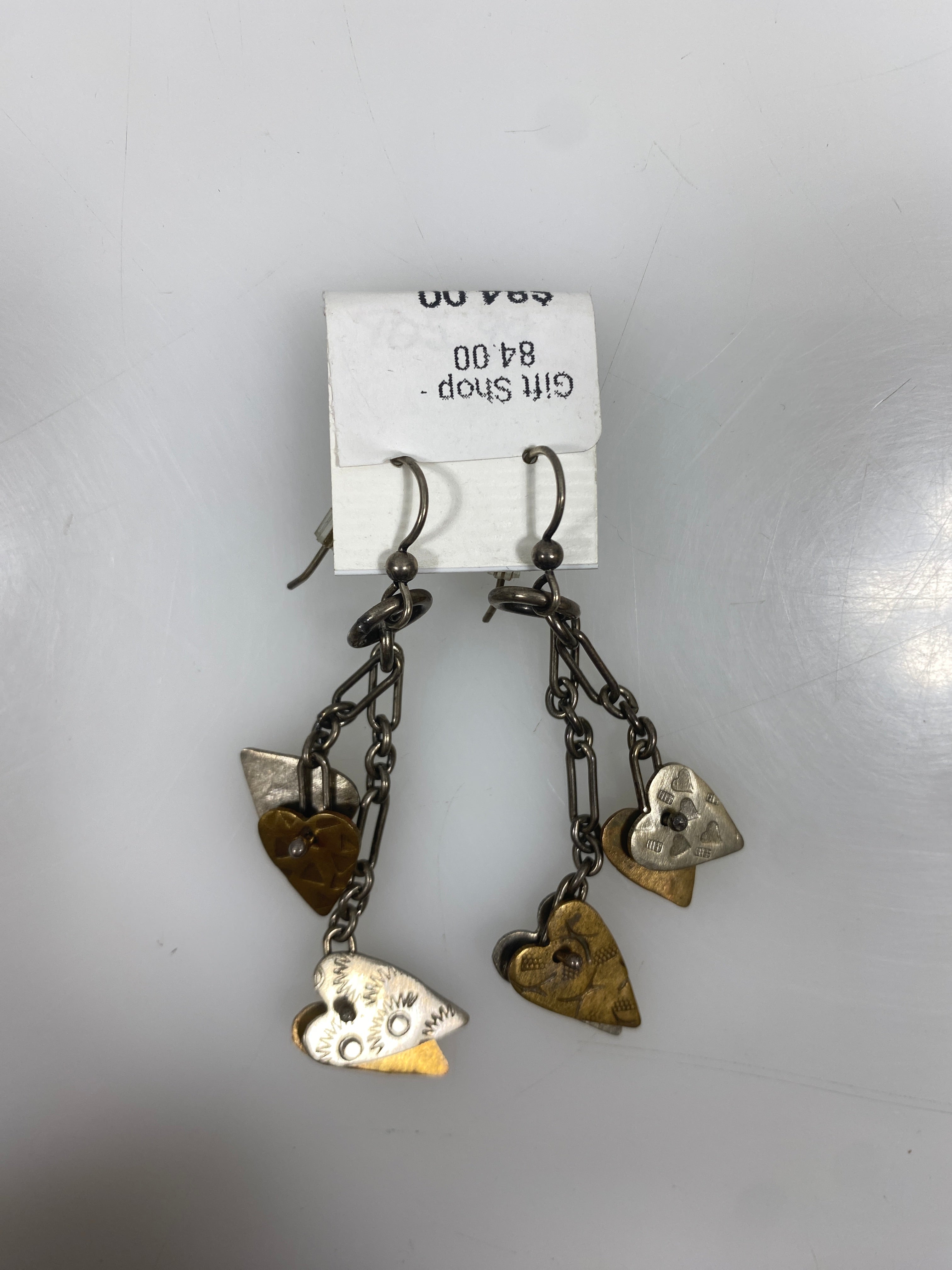Silver Chain Dangle Mixed Metal Heart Charm Earrings