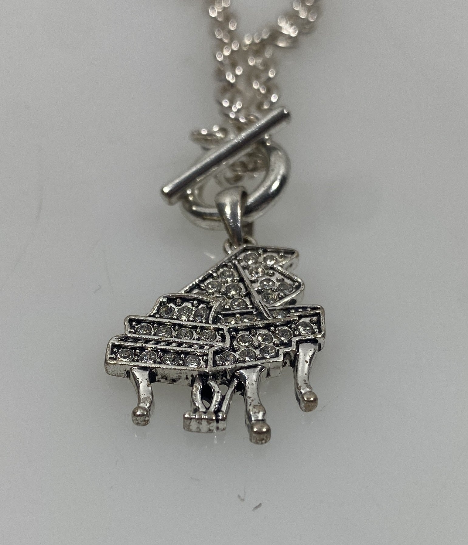 Silver Chain White Crystal Piano Toggle Clasp Necklace