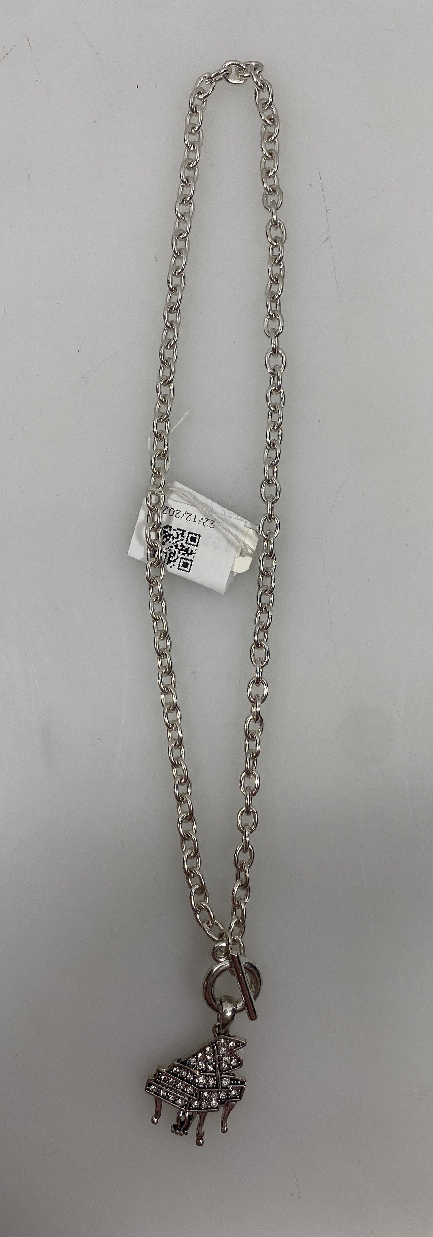 Silver Chain White Crystal Piano Toggle Clasp Necklace
