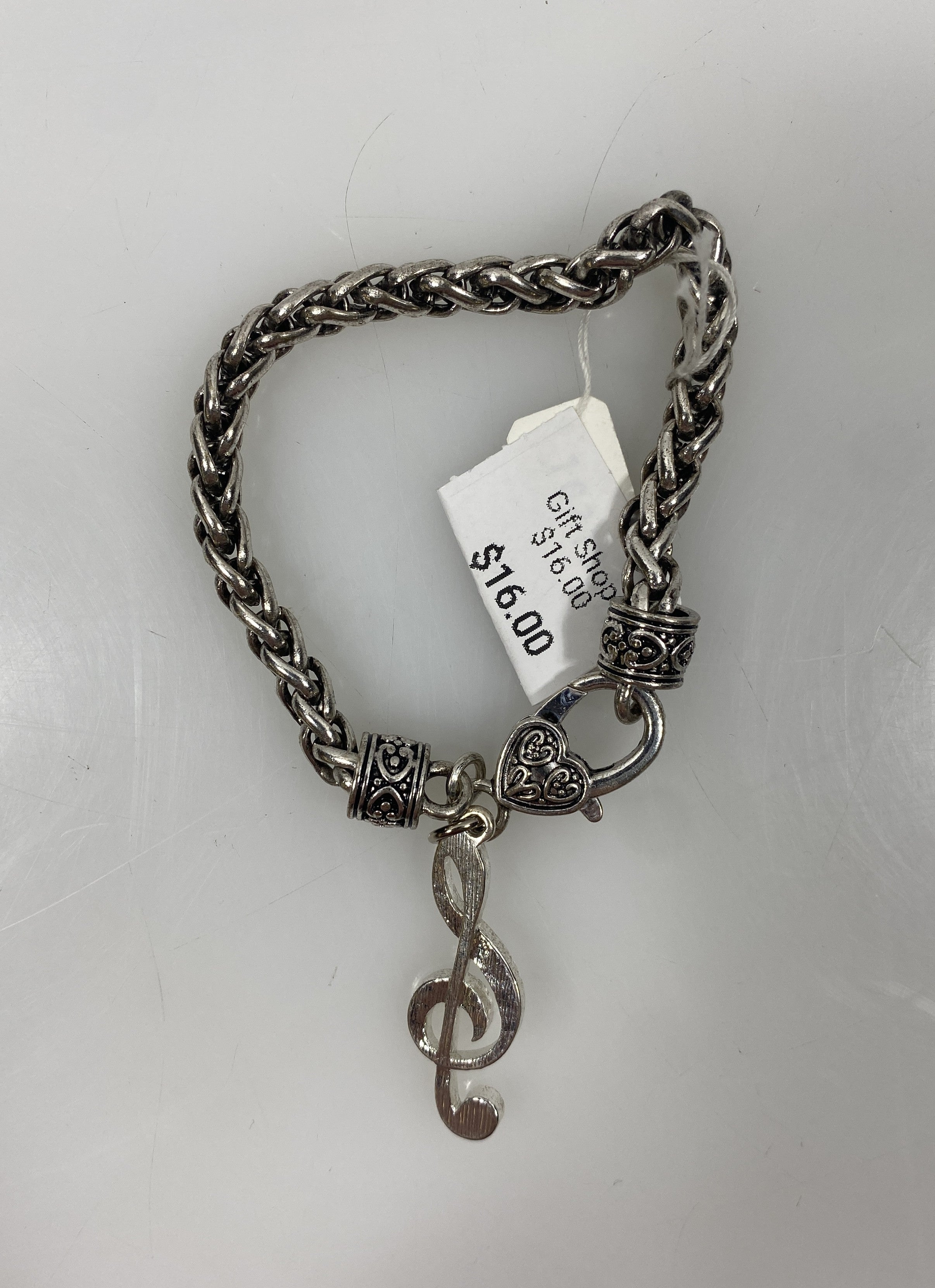 Silver Chain White Gem Treble Clef Charm Bracelet