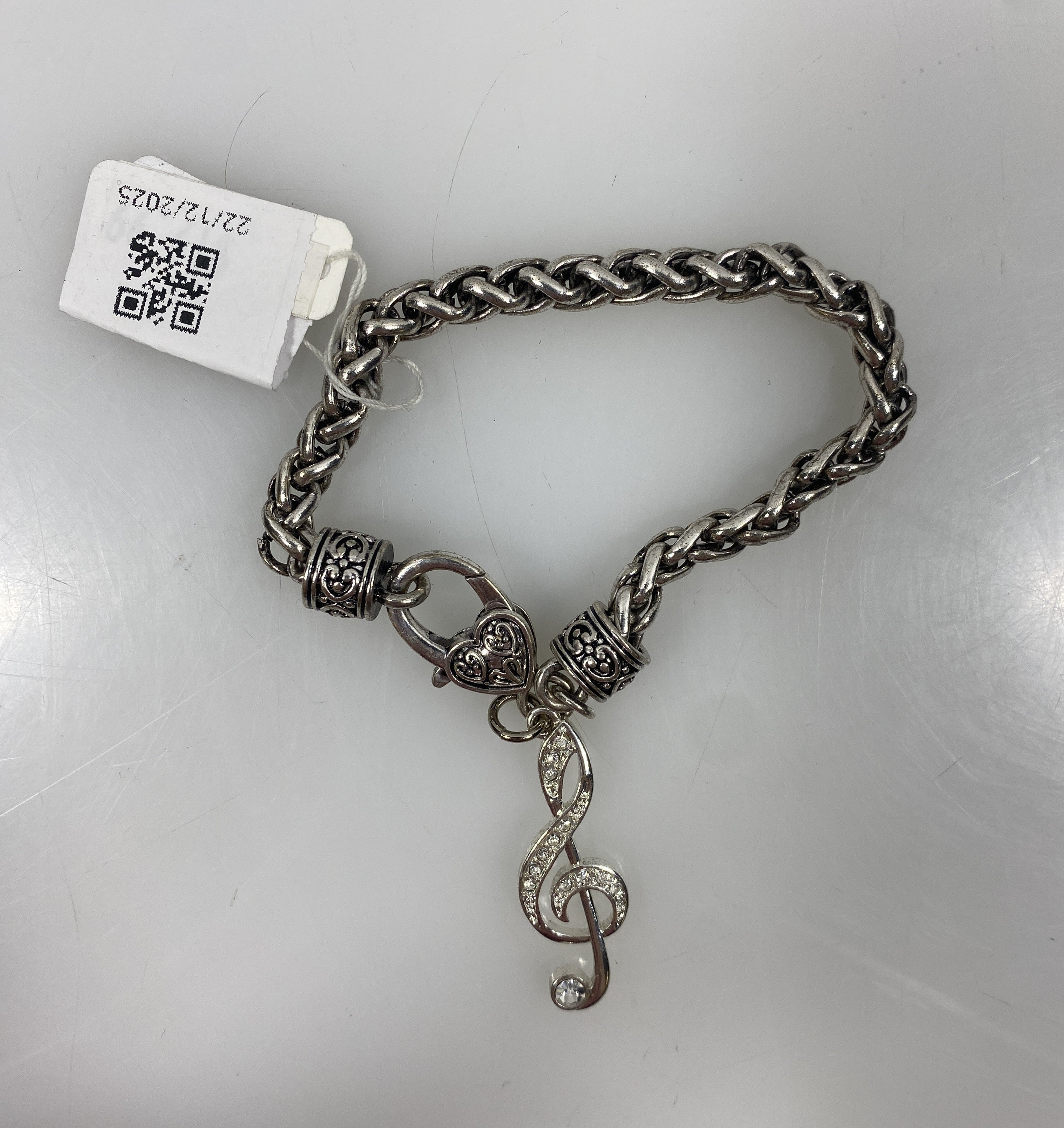 Silver Chain White Gem Treble Clef Charm Bracelet
