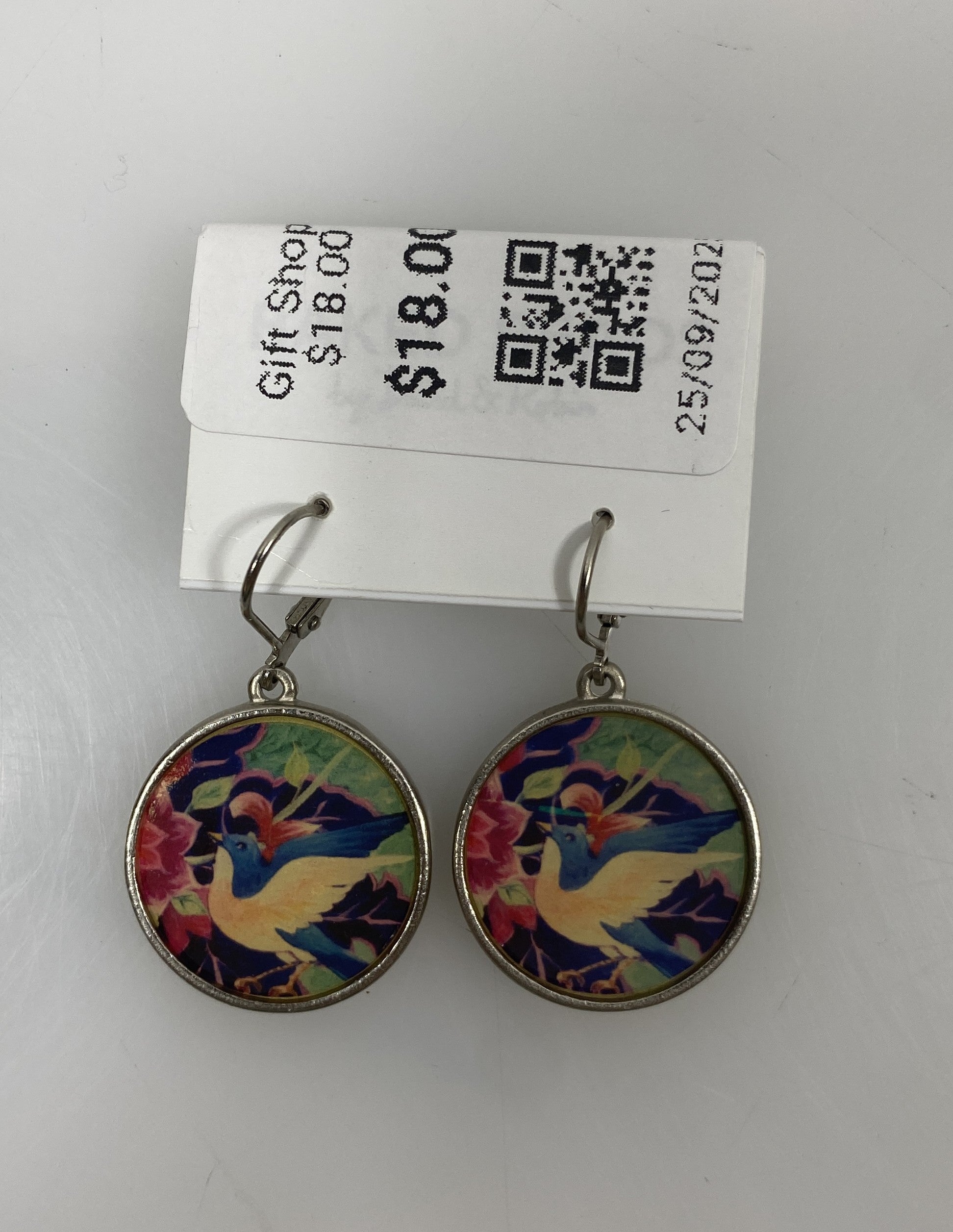 Silver Enamel Blue Bird In Flight Dangle Earrings